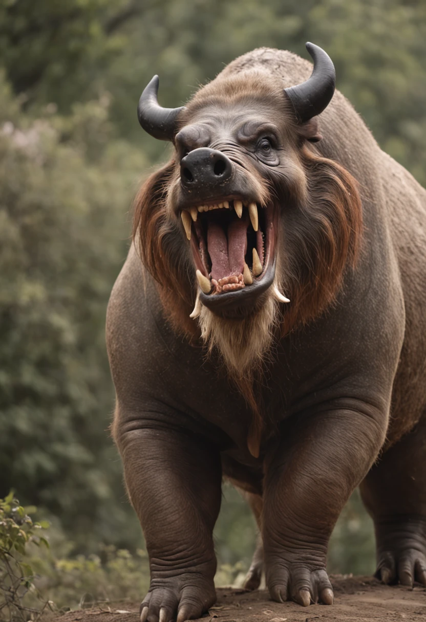 Chinese mythology,Higher than mountains,A huge wild boar,Dark style,huge tusks,Huge body contrast