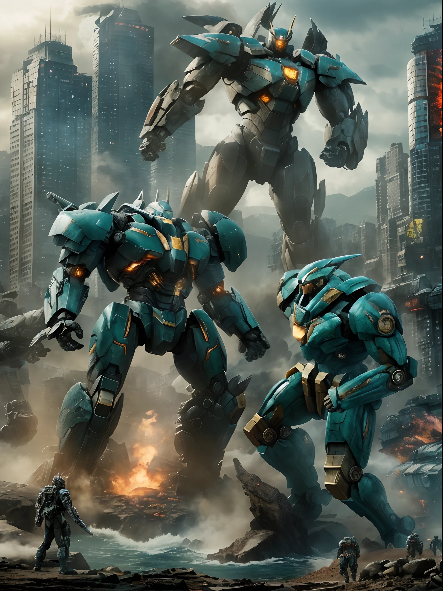 "Pacific rim: epic clash of colossal monsters and advanced mechas with breathtaking visual effects, intense battles, mind-blowing CGI, explosive action sequences, immersive world-building, thrilling oceanic backdrop, futuristic technology, mighty Jaegers, towering Kaijus, massive destruction, heroic pilots, adrenaline-pumping fights, apocalyptic showdown, cinematic masterpiece."