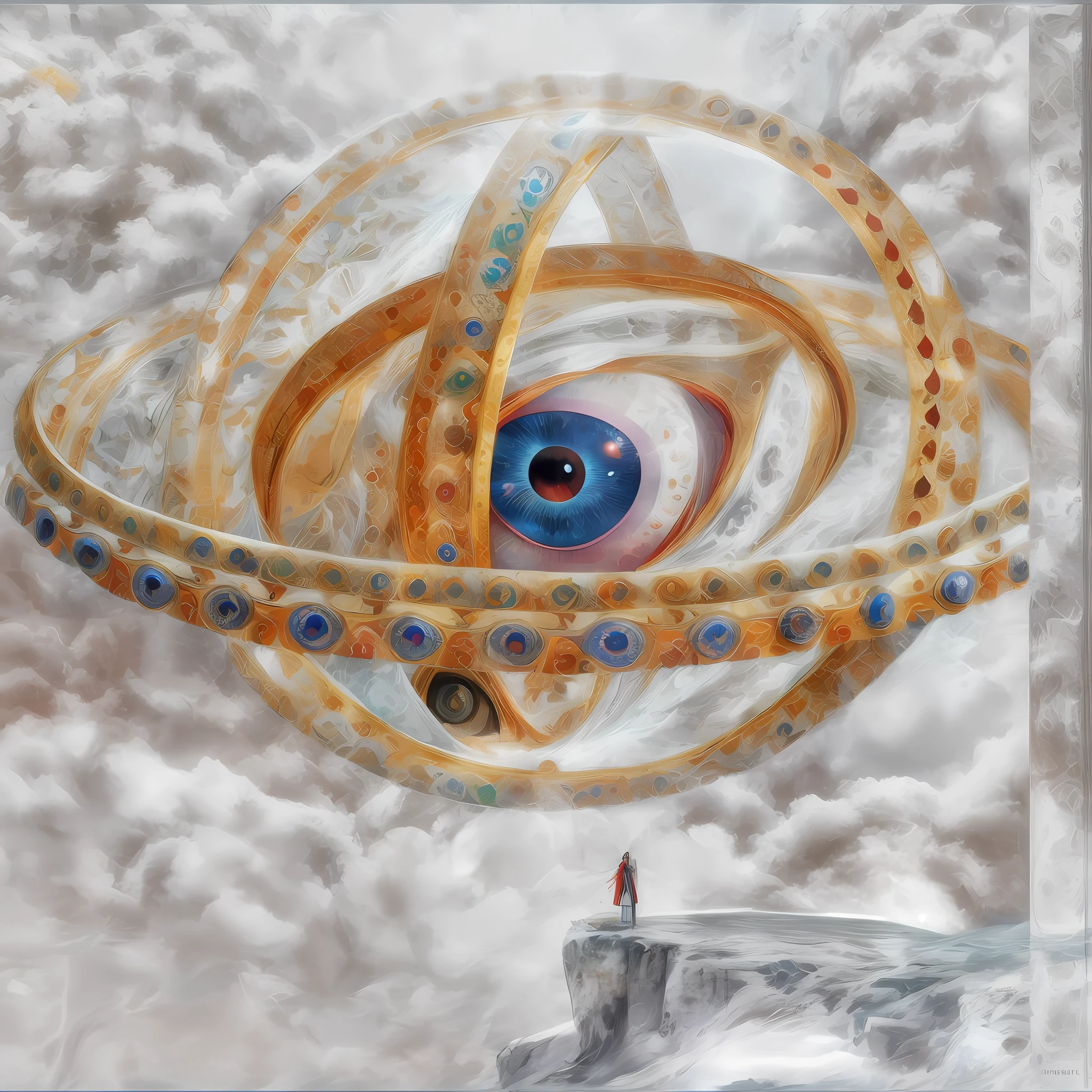 There is an image of a person standing in the snow, O Olho de Deus Rah, 3rd eye, third - eye visions, digital visionary art, mystic eye, o olho de deus, mystical third eye, visuais de outro mundo, canalizando a energia do terceiro olho, visionary art, terceiro olho, arte surreal, all - seeing eye, Vision of the eyes of the gods