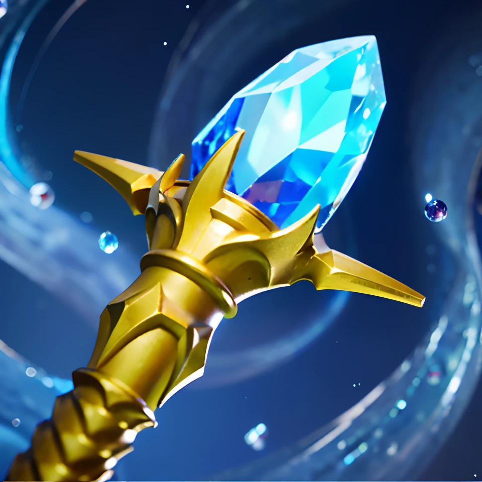 A close-up of a staff，There is a blue diamond on it, magic staff, wizard magic staff, Wand – Ice, holding a magical staff, epic legends game icon, hearthstone weapon art, Dragon staff, rpg item, role-playing game items, fantasy weapon, intricate fantasy spear, draconic staff, The Dream Stick, Shining staff