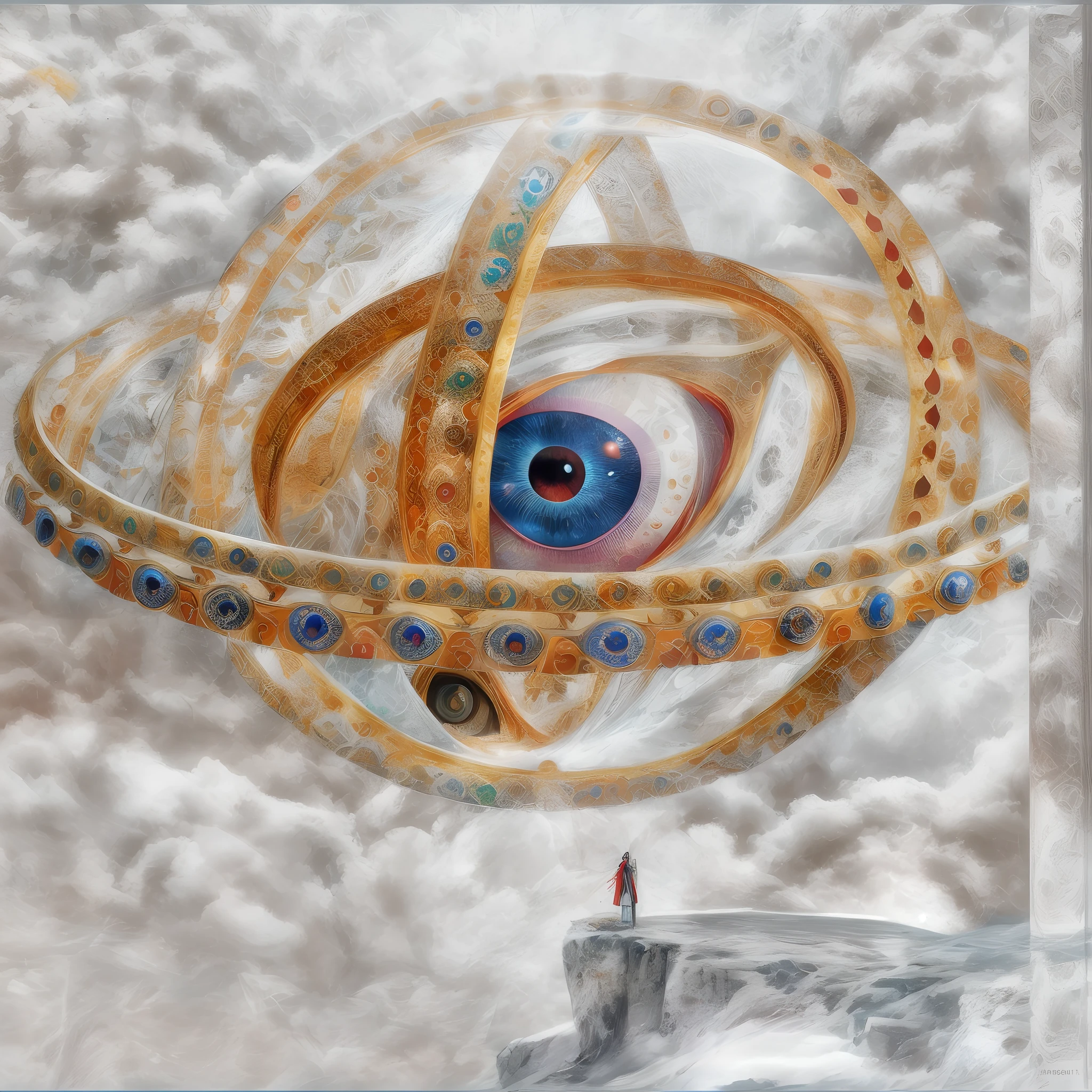 There is an image of a person standing in the snow, O Olho de Deus Rah, 3rd eye, third - eye visions, digital visionary art, mystic eye, o olho de deus, mystical third eye, visuais de outro mundo, canalizando a energia do terceiro olho, visionary art, terceiro olho, arte surreal, all - seeing eye, Vision of the eyes of the gods