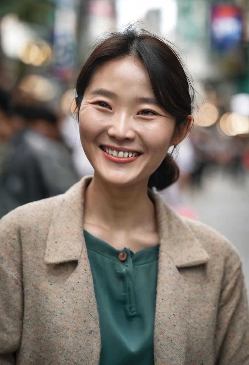 (masterpiece, high resolution:1.4), (portrait of a South Korean woman in Seoul:1.3), (capturing her radiant smile and joyful expression:1.3), (her clear and bright eyes exuding warmth and charm:1.3), (Canon EOS R6 camera, perfect for capturing stunning portraits:1.4), (paired with the Canon RF 50mm f/1.8 STM lens:1.4), (her face perfectly symmetrical and beautifully illuminated:1.3), (a representation of South Korean beauty and elegance:1.1), (standing confidently on the vibrant streets of Seoul:1.1), (the bustling cityscape adding a dynamic backdrop to the photo:1.1), (her casual attire reflecting her modern and trendy style:1.3), (the joyous atmosphere of Seoul palpable in her smile:1.1), (a moment of genuine happiness and authenticity frozen in time:1.1), (a captivating blend of urban life and human connection:1.1), (the woman's radiant spirit shining through her smile:1.1), (her smile brightening up the surroundings and captivating viewers:1.1), (a portrait that celebrates the spirit of Seoul and its people:1.1), (the woman's beauty emanating from within:1.1), (a seamless blend of casual elegance and modernity:1.1), (the streets of Seoul reflecting the city's vibrant culture and energy:1.1), (an image that captures the essence of South Korean hospitality and warmth:1.1), (a delightful portrayal of a woman enjoying life's simple pleasures:1.1), (her smile radiating positivity and charm:1.1), (an authentic representation of the beauty and spirit of South Korea:1.1), (the 50mm lens capturing every detail of her captivating smile:1.2), (a photo that encapsulates the spirit of Seoul's bustling streets and its people:1.1), (a heartwarming portrait that resonates with viewers worldwide:1.1)