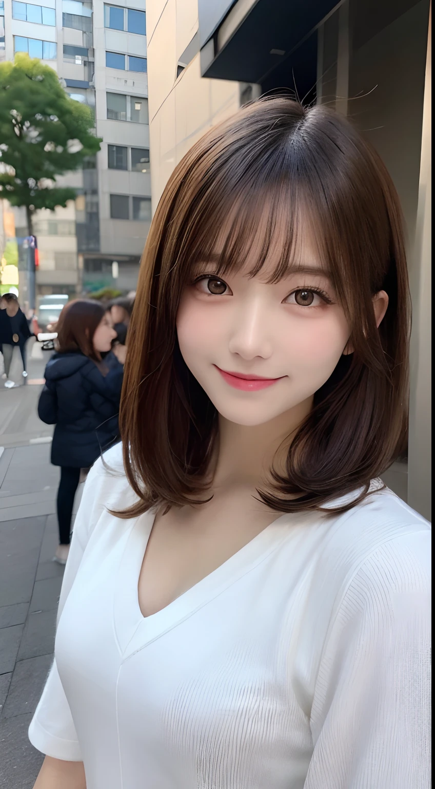 masutepiece, Best Quality, Illustration, Ultra-detailed, finely detail, hight resolution, 8K Wallpaper, Perfect dynamic composition, Beautiful detailed eyes, doress,Medium Hair, Mid-chest, Natural Color Lip, Random and sexy poses,Smile,Aoyama Street Walk、20 years girl