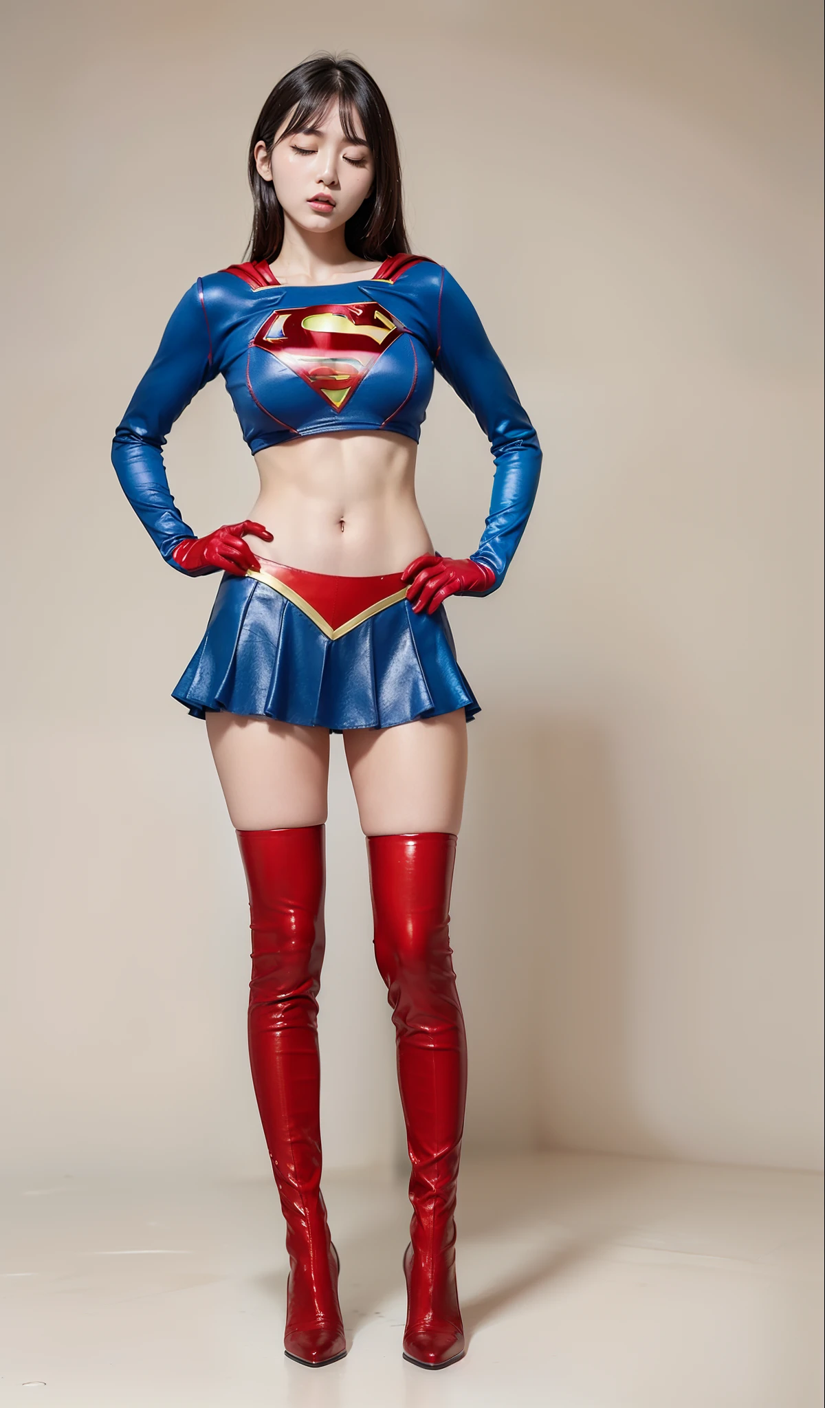 (((Make the most of the original image)))、(((Supergirl Costume)))、(((Tricky)))、(((Eyes closed、s asleep)))、((bras、weak legs))、(((Facing down、Depressed)))、((Get))、((Suffering))、((Doll condition))、((Suffering))、(((Wear red gloves)))、(((lustrous dark hair)))、(((Suffering)))、(((Being done)))、((Stockings are torn))、((Top image quality、8K))、((top-quality、8K、​masterpiece:1.3))、Crisp focus:1.2、Beautiful woman with perfect body shape:1.4、Slender Abs:1.2、((layers-Cut、large boob:1.2))、a wet body:1.5、Highly detailed facial and skin texture、