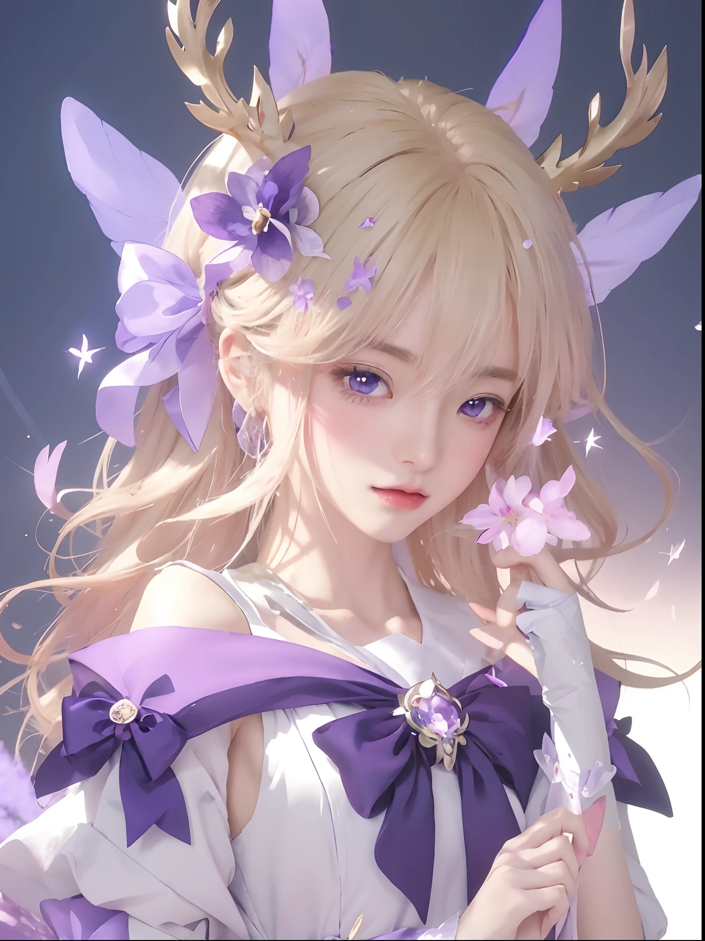 anime girl with a purple bow and purple dress holding a purple flower, beautiful fantasy anime, anime fantasy illustration, guweiz, artwork in the style of guweiz, beautiful anime portrait, portrait knights of zodiac girl, trending on cgstation, portrait of magical girl, detailed digital anime art, beautiful anime, beautiful anime girl, high quality anime artstyle