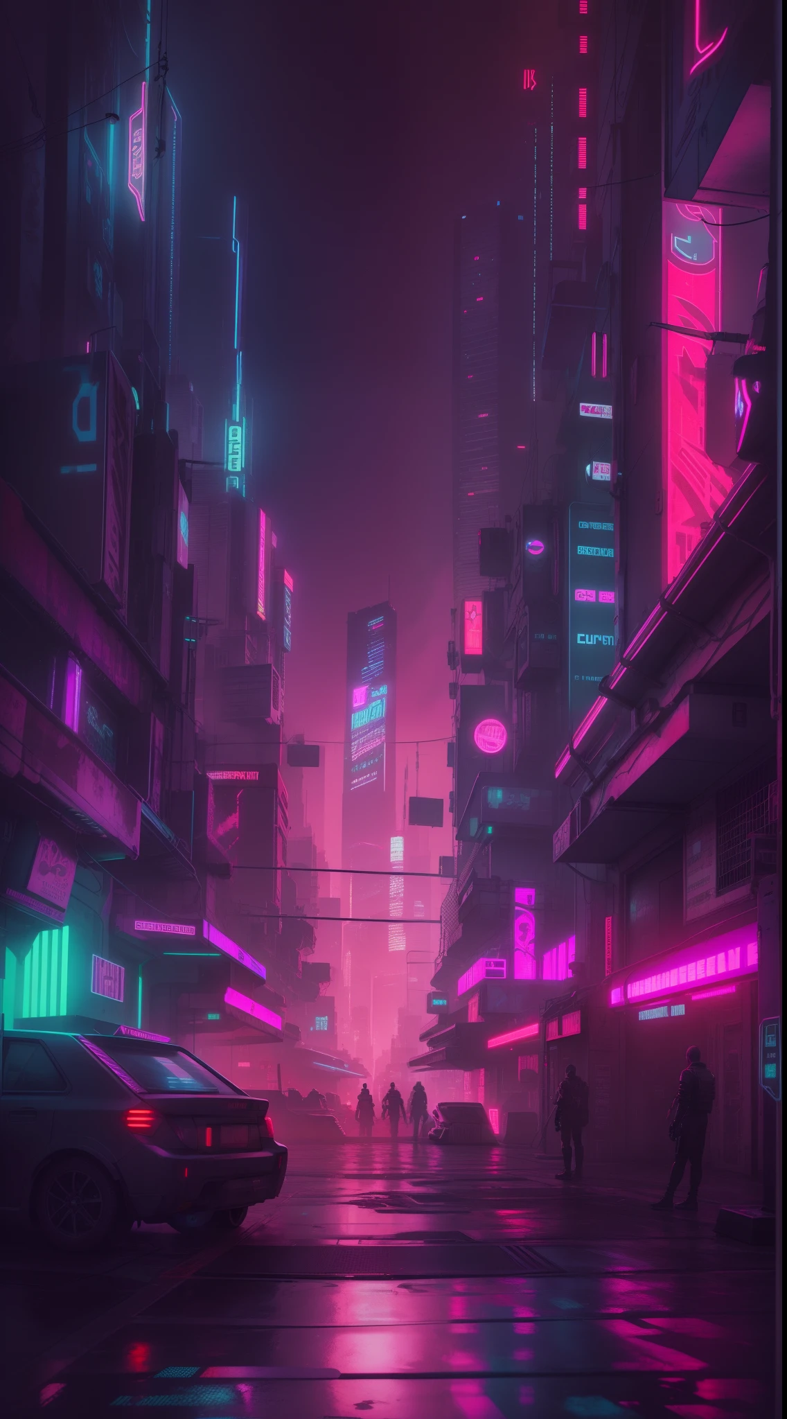 "Cyberpunk cityscape with captivating neon lights, immersing you in the electrifying atmosphere of a dystopian metropolis."