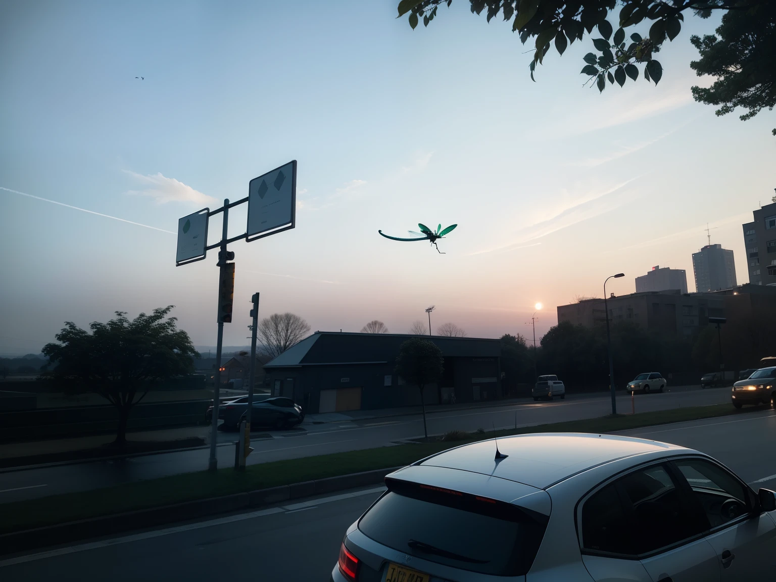 A dragon flies in the sky