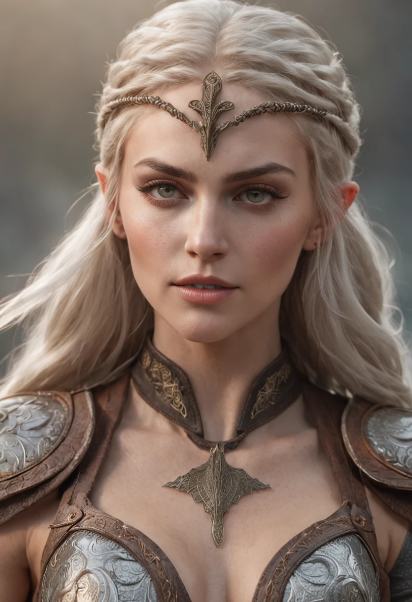 A realistic prompt for a photograph of an elven warrior with the appearance of a Viking. Her body is incredibly defined, muscular, and feminine, reflecting both strength and grace. Her blonde hair cascades in multiple braids, adorned with intricate details. Her clear green eyes emit a radiant energy, giving her an almost otherworldly aura. Her thick and precisely shaped eyebrows frame her striking and perfectly symmetrical face.
The elven warrior is clad in armor that accentuates her physique while allowing for fluid movement. The attire hugs her body, emphasizing her powerful form. Her expression is one of solemn determination, reflecting her readiness for battle. In the background, an active volcano spews fiery plumes, its molten intensity contrasting with the grey sky above.
The landscape, with its dynamic and fierce elements, serves as a fitting backdrop to this formidable warrior. The tumultuous surroundings mirror the intensity and strength that emanate from the elven Viking.
The chosen camera captures the warrior's entire body, showcasing both her warrior-like stance and her inherent elegance. The image conveys the seamless blend of beauty, power, and fierceness that defines this elven Viking. The contrast between her delicate features and her robust physique, combined with the fiery backdrop, creates an image that is both captivating and evocative, Cinematic, Hyper-detailed, insane details, Beautifully color graded, Unreal Engine, DOF, Super-Resolution, Megapixel, Cinematic Lightning, Anti-Aliasing, FKAA, TXAA, RTX, SSAO, Post Processing, Post Production, Tone Mapping, CGI, VFX, SFX, Insanely detailed and intricate, Hyper maximalist, Hyper realistic, Volumetric, Photorealistic, ultra photoreal, ultra-detailed, intricate details, Super detailed, Full color, Volumetric lightning, HDR, Realistic, Unreal Engine, 16K, Sharp focus, Octane render