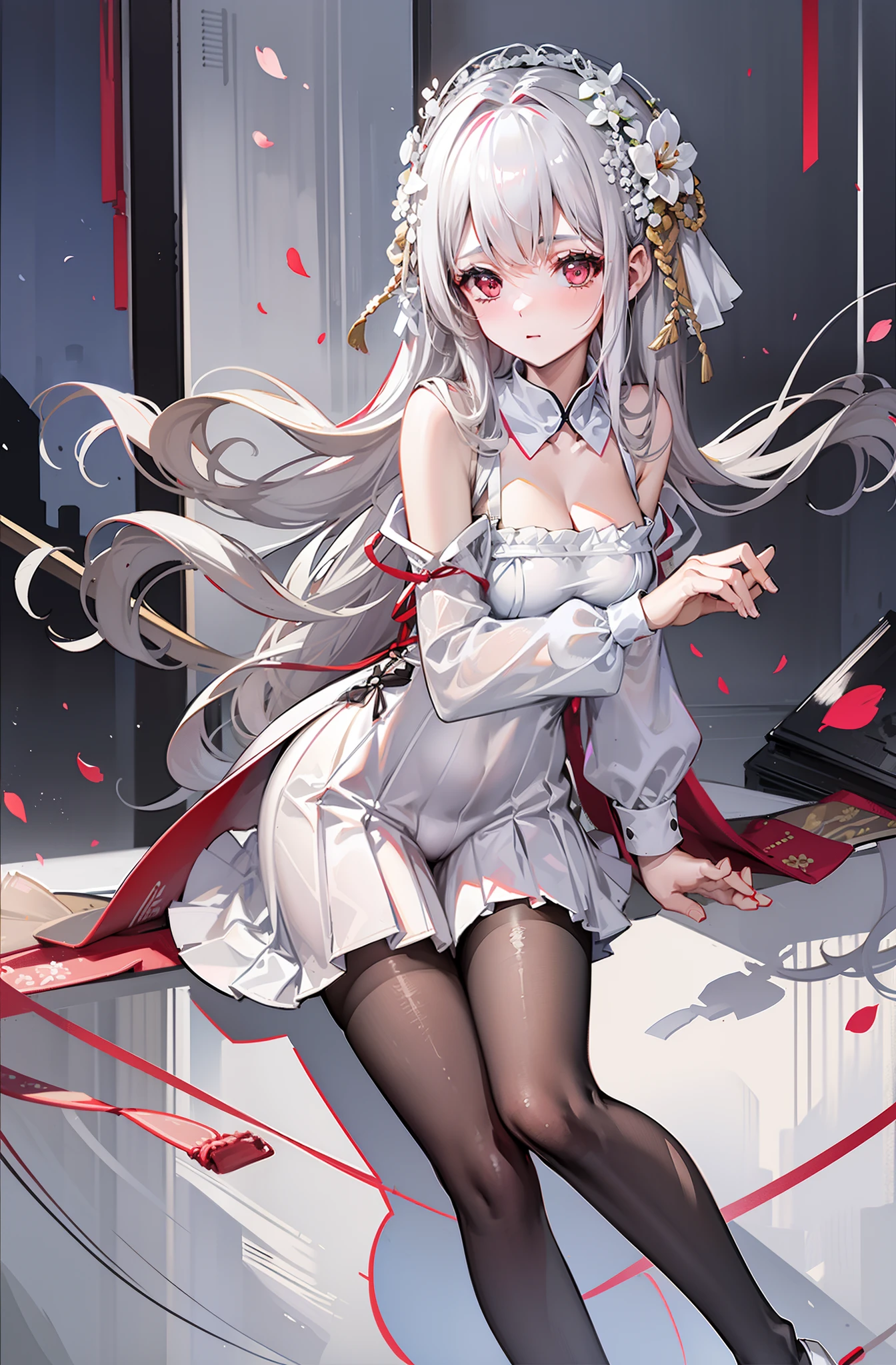 one-girl,Full body in camera,full bodyesbian,C cup,(tmasterpiece),(best qualtiy),(A pink-haired,long whitr hair:2,White flower decoration,White hairpin),(black pantyhoses,lacepantyhose,stocklings,Full body pantyhose),(Black bandeau cheongsam,Silk cheongsam),Bare back,Shoulders exposed,Chest exposure,(panties are visible:1.5,White panties),鎖骨,(Hold your cheeks with your hands,tilts your head),(cuteexpression,ssmile,Playful),(Be red in the face,putting makeup on, Blushlush),(White high heels,Pink cherry blossom decoration),(Light red carpet,Golden decoration),SakuraNS, the night,have to pee,Pee,pissing,Pee yourself,Top lighting,16k,High- sharpness,high qulity,wide wide shot,Bright colors