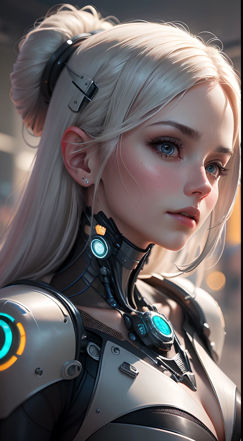 Complex 3d rendering super detailed beautiful porcelain and silver woman robot face, Cyborg, cyborg robot parts, Beautiful studio soft light, rim-light, vibrant detail, Luxurious cyberpunk, Lace, Hyperrealistic, anatomically, micro Chip, elegant, Beautiful cyberpunk background, rendering by octane, h. r. Giger style, 8K, Best quality, Masterpiece, illustration, An extremely delicate and beautiful, Extremely detailed ,CG ,Unity ,the wallpaper, (Realistic, photo-realistic:1.37),Amazing, finedetail, Masterpiece,Best quality,offcial art, Extremely detailed Cg Unity 8K wallpaper, absurderes, unbelievable Ridiculous