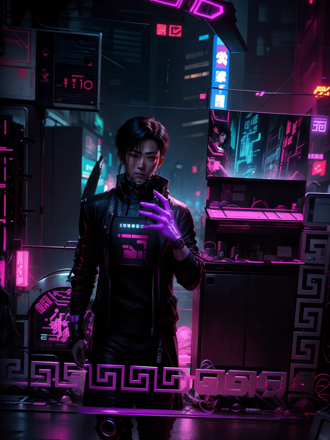 Cheng background cyberpunk handsome boy. realistic face .8k ultra realistic