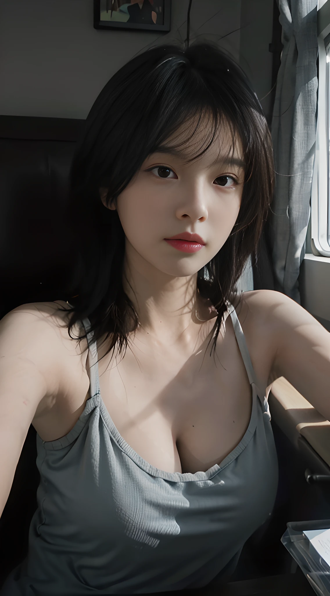 best qualtiy，tmasterpiece，超高分辨率，（realisticlying：1.4），1girll，A pair of bright eyes，with short white hair，Raised sexy，head straight-looking at viewer，On the yacht，Full of atmosphere，（blacksilk：1.6），Cleavage is seductive，，（brassier：1.4），（Sexy bikini：1.4），（Bigchest：1.9），full bodyesbian