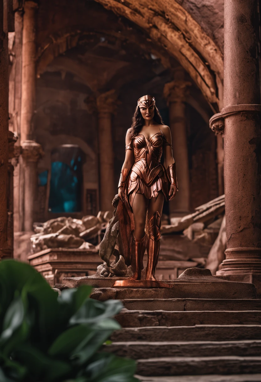 A photo of the actress gal gadot, as an copper statue, artemisa, statue, monument, real, photography
