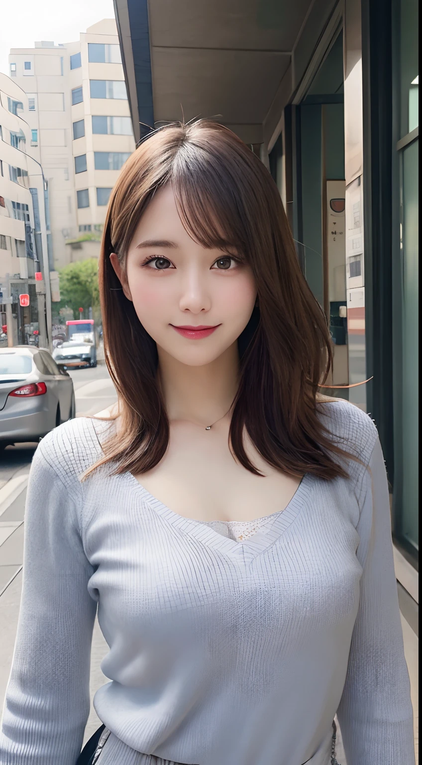 masutepiece, Best Quality, Illustration, Ultra-detailed, finely detail, hight resolution, 8K Wallpaper, Perfect dynamic composition, Beautiful detailed eyes, doress,Medium Hair, Mid-chest, Natural Color Lip, Random and sexy poses,Smile,Aoyama Street Walk
