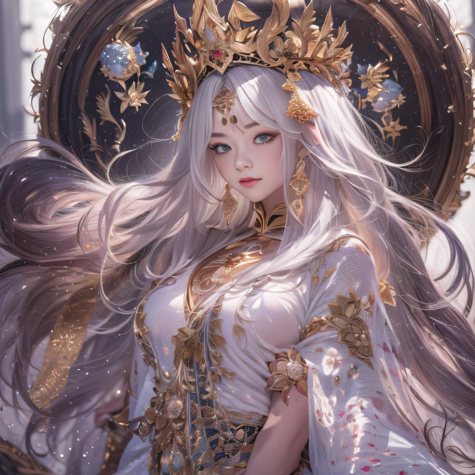 32K（tmasterpiece，k hd，hyper HD，32K）short detailed hair，Gold jewelry area in the back room，Flame Girl ，Yao Lang protector （realisticlying：1.4），Python pattern robe，Purple-pink tiara，Snowflakes fluttering，The background is pure，Hold your head high，Be proud，The nostrils look at people， A high resolution， the detail， RAW photogr， Sharp Re， Nikon D850 Film Stock Photo by Jefferies Lee 4 Kodak Portra 400 Camera F1.6 shots, Rich colors, ultra-realistic vivid textures, Dramatic lighting, Unreal Engine Art Station Trend, cinestir 800，Hold your head high，Be proud，The nostrils look at people