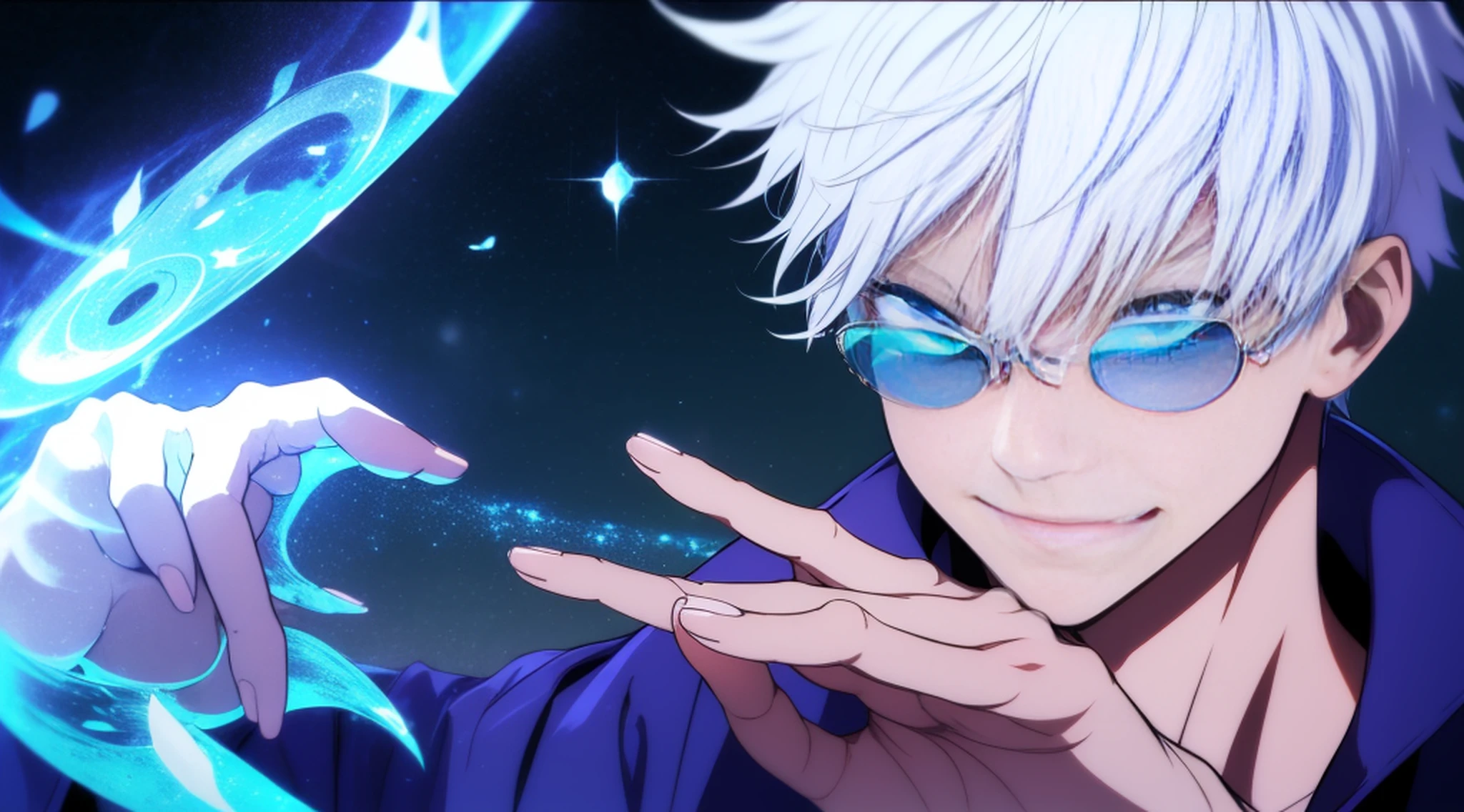 ((High detail、Cinematic lighting))、messy white hair、aquamarine eyes、white lashes、raios de deus、ray tracing、sombra projetada、optical illusion、Corpo inteiro、looking at the camera、master part、((Super Detalhe、best quality、8k))、Jujutsu Kaisen、Gojo Gojo、Traje preto、Surgical deployment、Fundo com um templo perfeito、olhar sereno、Ser Poderoso、mystic atmosphere、(Estranho luar、Ominous shadows、 Aura azul intensa、 Aura vermelha intensa、Symbol of the power that surrounds you、Radiating Magical Energy、Mystical artifacts、Ether particles、dinamic pose、Epic Soundtrack、a sense of wonder、(((Detailed hand)))、Sunglass