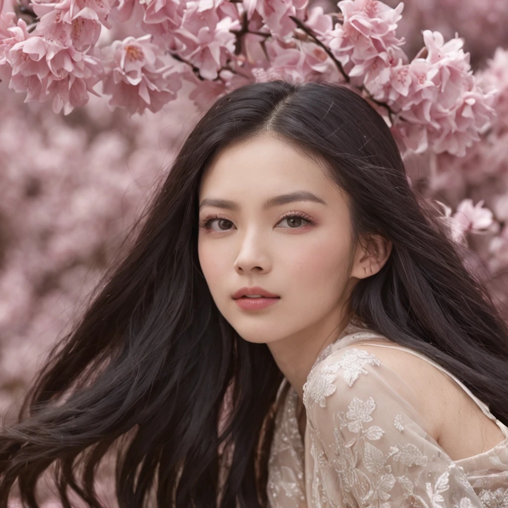 32K(tmasterpiece,k hd,hyper HD,32K)Long flowing black hair,ponds,zydink, a color, Xuzhou people (Seduce girls), (Red scarf of the desert), Combat posture, looking at the ground, long whitr hair, Floating hair, Carp pattern headdress, Chinese long-sleeved silver cheongsam, (Abstract gouache splash:1.2), Pink petal background,Tulips flying(realisticlying:1.4),Black color hair,Fallen leaves flutter,The background is pure, A high resolution, the detail, RAW photogr, Sharp Re, Nikon D850 Film Stock Photo by Jefferies Lee 4 Kodak Portra 400 Camera F1.6 shots, Rich colors, ultra-realistic vivid textures, Dramatic lighting, Unreal Engine Art Station Trend, cinestir 800,Long flowing black hair,see-through transparent clothes