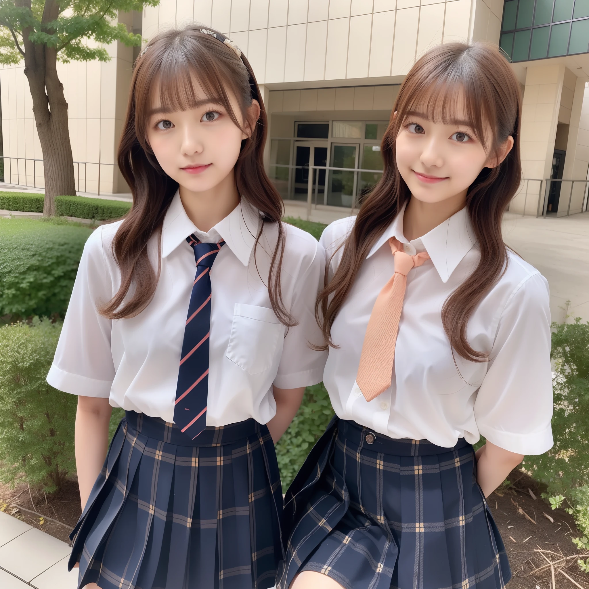 Miniskirt schoolgirl 18 years old wears、White shirt and peach-colored tie