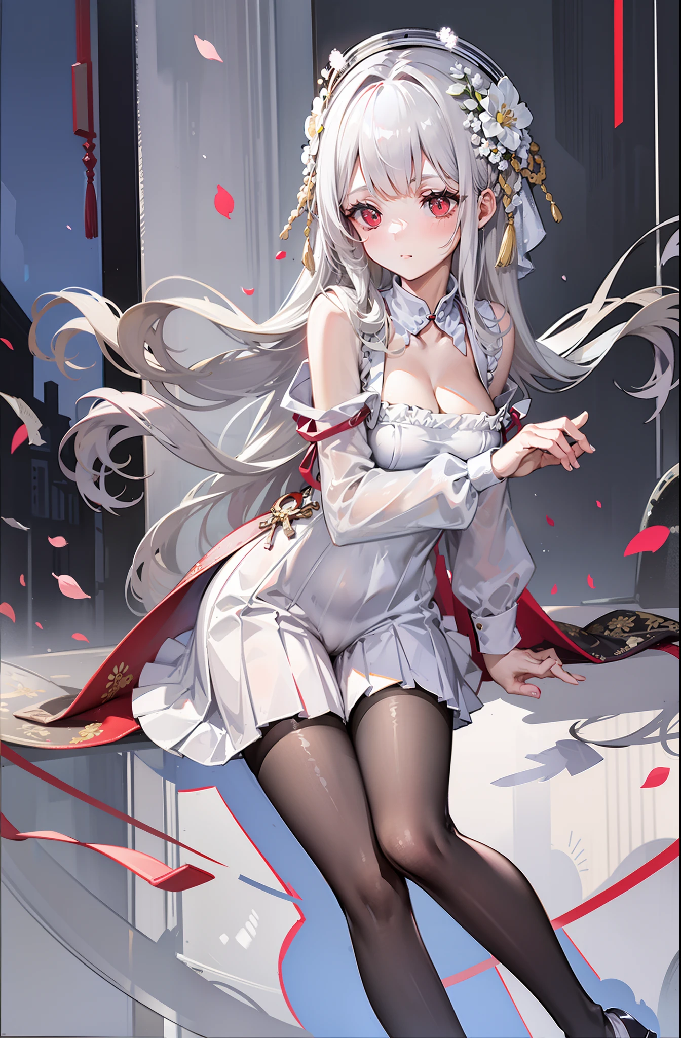 one-girl,Full body in camera,full bodyesbian,C cup,(tmasterpiece),(best qualtiy),(A pink-haired,long whitr hair:2,White flower decoration,White hairpin),(black pantyhoses,lacepantyhose,stocklings,Full body pantyhose),(Black bandeau cheongsam,Silk cheongsam),Bare back,Shoulders exposed,Chest exposure,(panties are visible:1.5,White panties),鎖骨,(Hold your cheeks with your hands,tilts your head),(cuteexpression,ssmile,Playful),(Be red in the face,putting makeup on, Blushlush),(White high heels,Pink cherry blossom decoration),(Light red carpet,Golden decoration),SakuraNS, the night,have to pee,Pee,pissing,Pee yourself,Top lighting,16k,High- sharpness,high qulity,wide wide shot,Bright colors