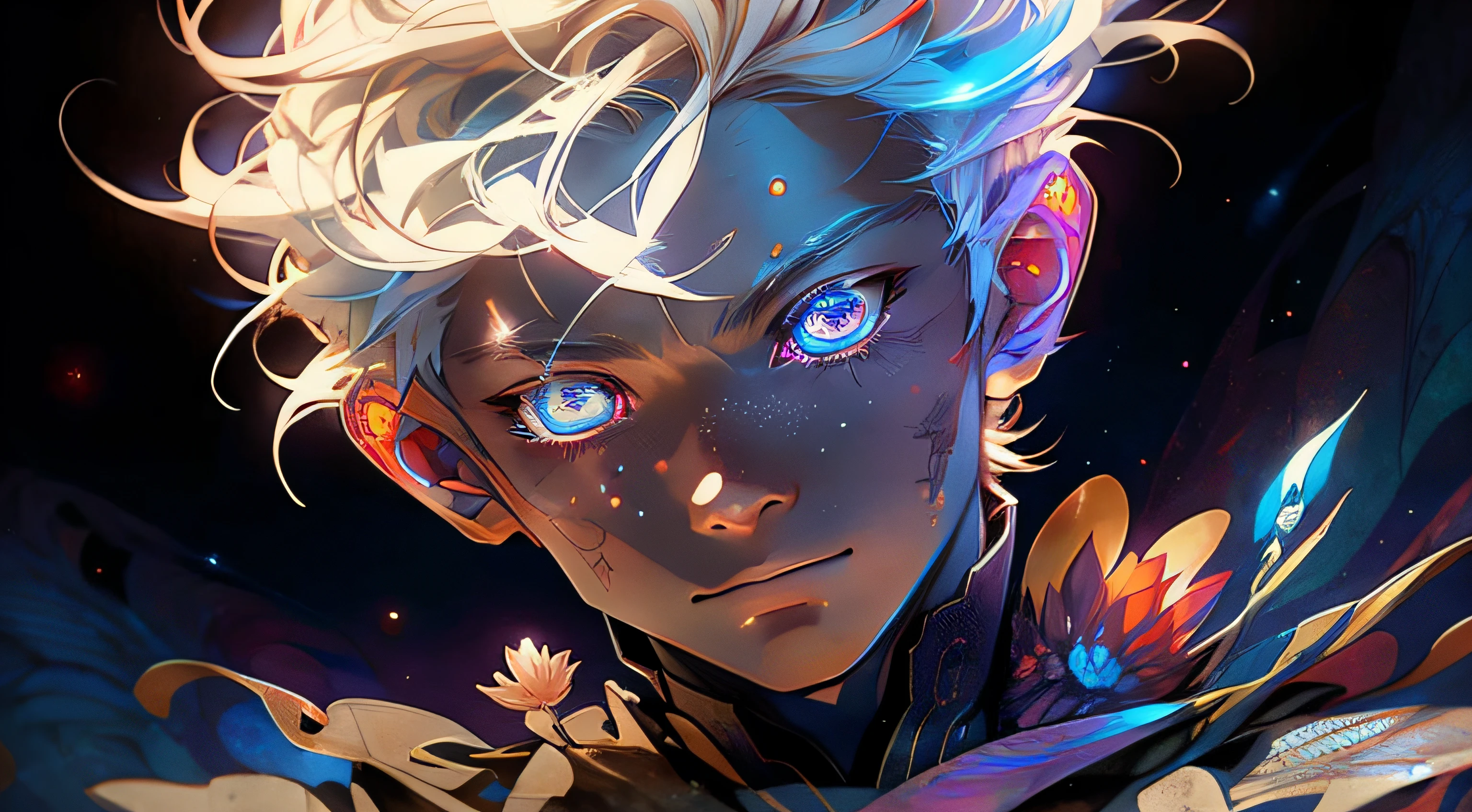 anime big breast, Anime art, Anime boy, anime big breast, anime big breast, Anime girl, Anime art, anime big breast, anime big breast, Beeple e James Jean, Beeple and Jeremiah Ketner, rossdraws cartoon vibrant, Rosla global lighting, loish and ross tran, Rosla 1. 0, Artgerm and Atey Ghailan, rossdraws 2. 0 realistic,(tmasterpiece,top Quority,best qualtiy,offcial art,Beauty and aesthetics:1.2),The is very detailed,s fractal art,Colorful,Most detailed,zentangle,(Colorful abstract background:1.5)(1boy:1.3),Kamimei,white color hair,short detailed hair,(Glowing blue eyes),mistic,starrysky,Handsome man,(((Lycoris radiata)))