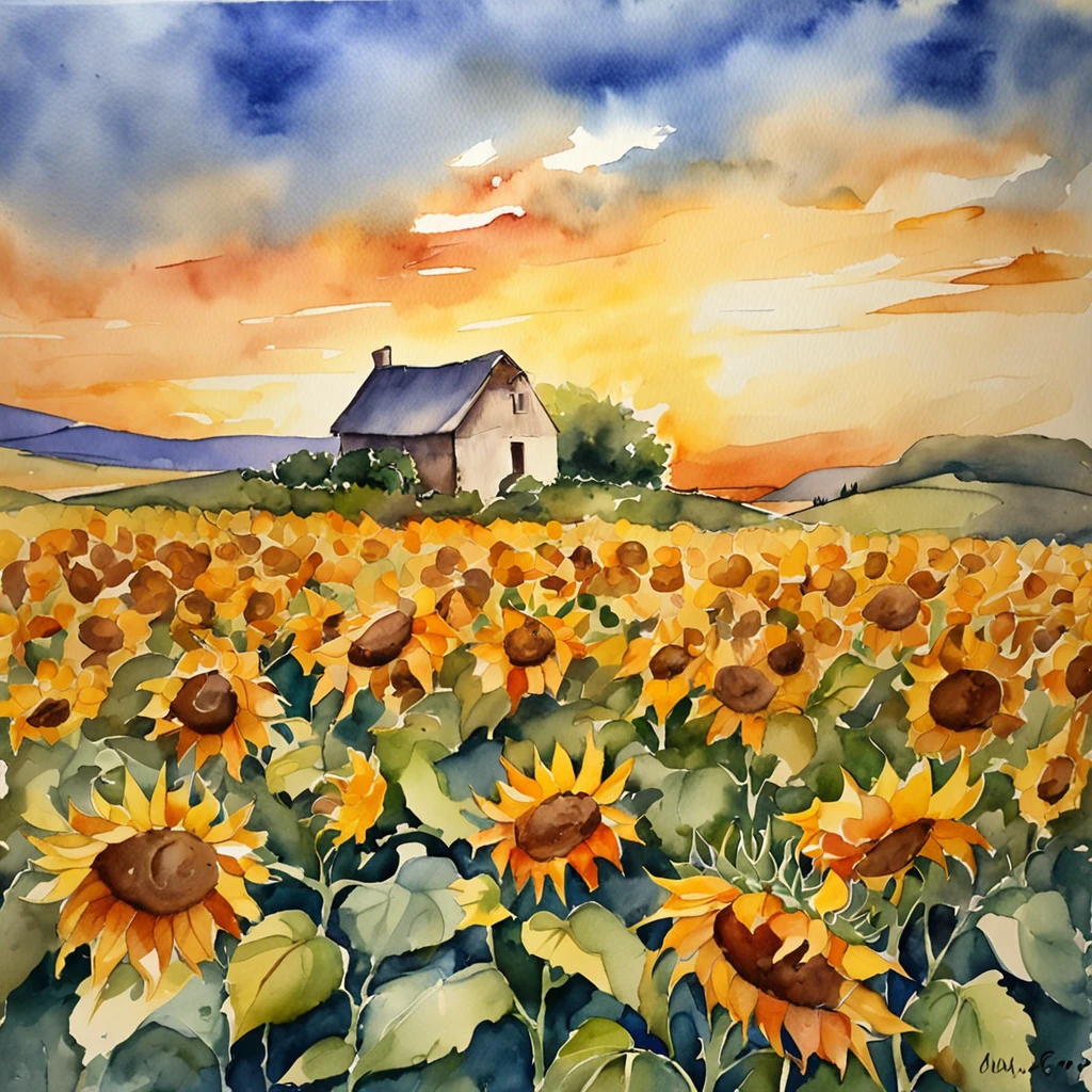 A view of sunflower fields stretching to the horizon、masterpiece