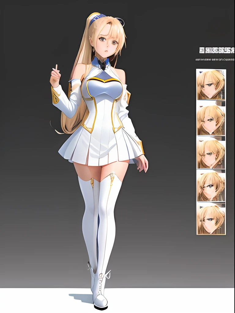 Woman in white and golden suit, Images of female anime heroes, anime sketch, full body character drawing, clean anime outlines, an anime drawing,, simple line art, ( ( character concept art ) ), pudica pose gesture, marin kitagawa fanart, dark sorceress fullbody pose、Raw feet、Western Boots、Below the knee length boots、gloves、Leotard、cloaks、a miniskirt、Sleeveless、A look of shame、blonde  hair、poneyTail、Yumiel、Transformation Heroine