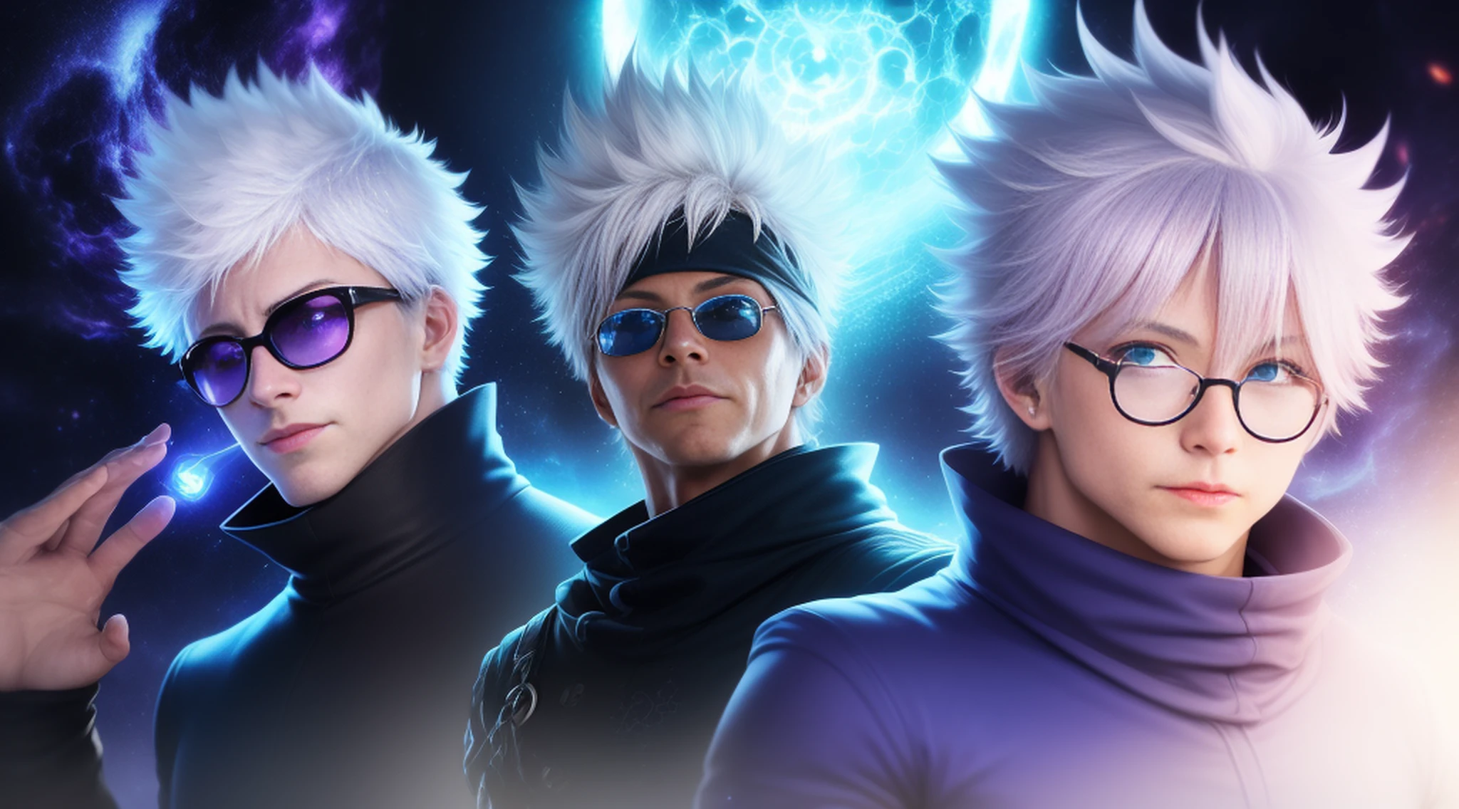 ((High detail、Cinematic lighting))、messy white hair、aquamarine eyes、white lashes、raios de deus、ray tracing、sombra projetada、optical illusion、Corpo inteiro、((Super Detalhe、best quality、8k))、Jujutsu Kaisen、Gojo Gojo、Traje preto、Surgical deployment、Fundo com um templo perfeito、olhar sereno、Ser Poderoso、mystic atmosphere、(Estranho luar、Ominous shadows、 Aura azul intensa、 Aura vermelha intensa、Symbol of the power that surrounds you、Radiating Magical Energy、Mystical artifacts、Ether particles、dinamic pose、Epic Soundtrack、a sense of wonder、(((Detailed hand)))、Sunglass