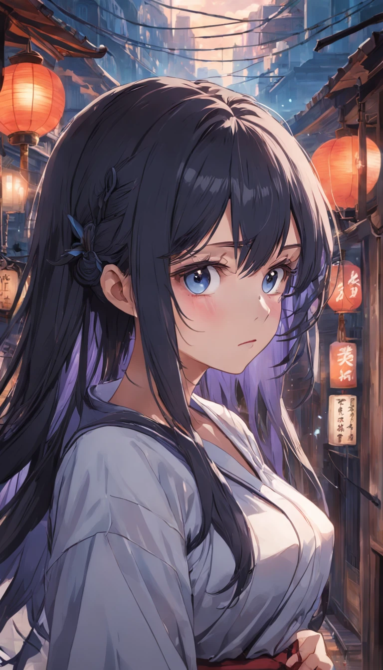 (masterpiece),(best qualtiy),(highly detailed),(illustratio),(超高分辨率)one-girl,Off-the-shoulder attire,astonishment,tutor,Black color hair,straight long hair,white shirt,Mature woman,40-year-old woman,Large breasts,scowling,Top-down view,Close-up shot,Write homework,inside in room,bookshelves,desks