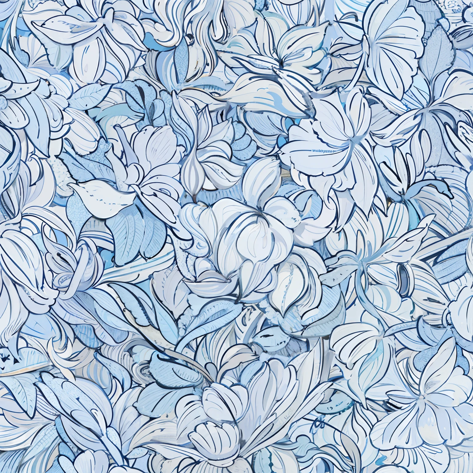 a closeup of a blue and white floral pattern, design de papel de parede, wallpaper pattern, background chaotic flowers, floral pattern, highly detailed pattern, blue - petals, seamless pattern design, papel de parede floral, Arte do papel de parede, Linha - Arte, fundo floral, fundo floral sonhador, papel de parede florido, flores azuis, garden flowers pattern, papel de parede de alta qualidade, complex pattern