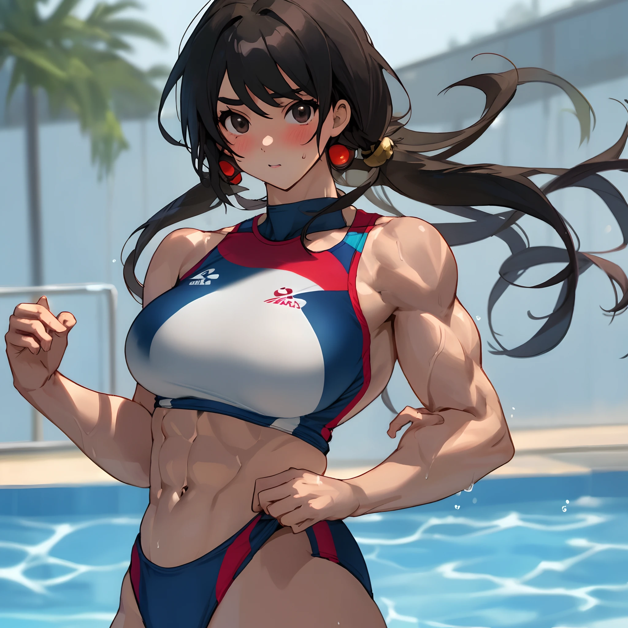 {Alafif woman in competitive swimsuit}、wearing a swimming wear、Sporty physique、Anime Beautiful Girl、Fitness Model、{tits out、well-muscled!Muscular Beautiful Girl, beautiful girl anime, Fitness Model,} goddess of Japan, model in Japan, fit girl, {Physiological}, Muscle Girl, Strong Pose Physical Education Japan Big Tits Long Hair Upper Body Exposure Standing ,, Woman giving a, 年轻, length hair, A dark-haired,Top Quality Super Detail Super Hi-Vision Real Beautiful Best Aesthetics Big Eyes Bright Hold Black Eyes Big Thighs Big Butt Big Big Big {{The tummy is coming out}}}{{{{are sticking out}}}}