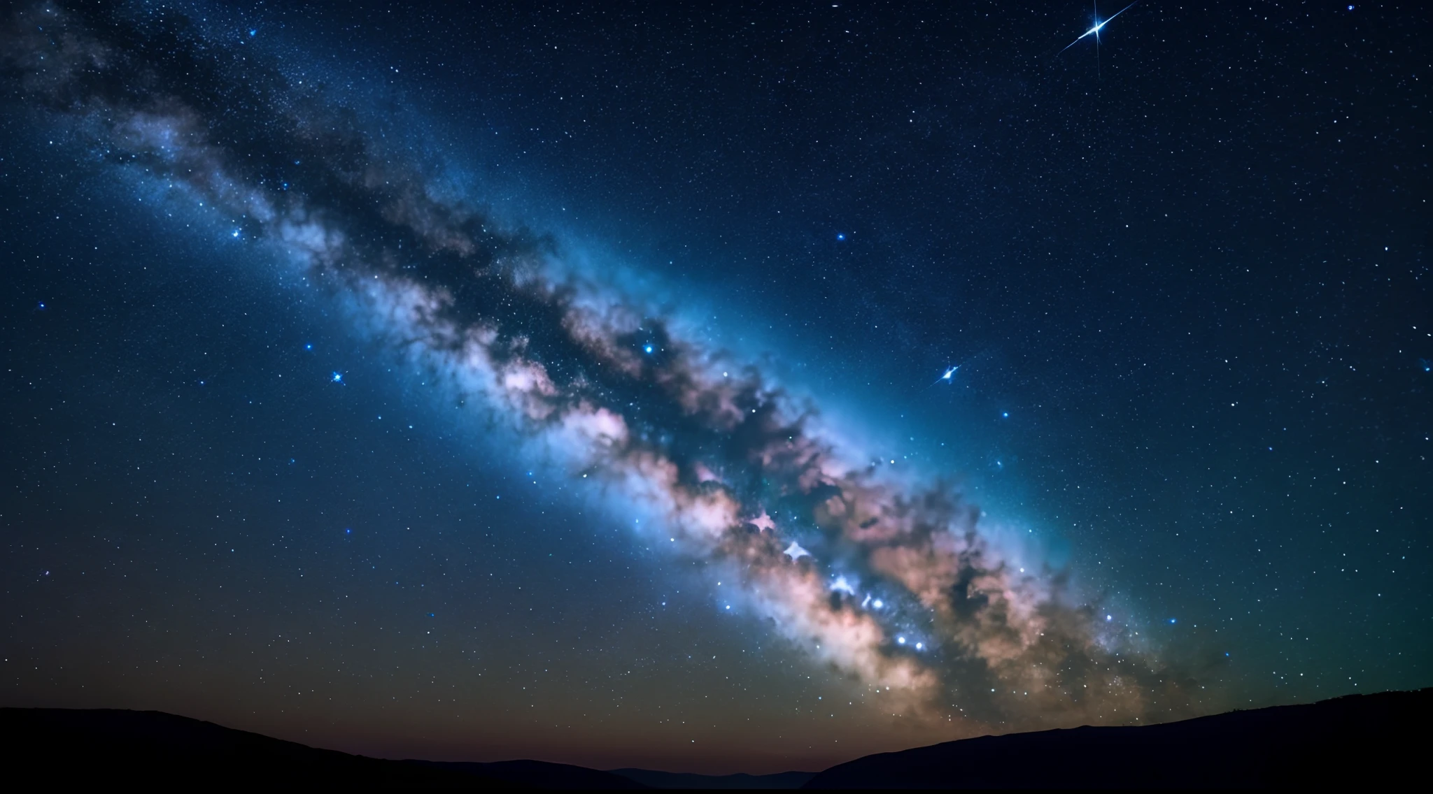Imagine a heavenly scenario, with the night sky full of bright stars. In the center of this starry sky, luminosa e transcendental uma aura suave e radiante, que emana uma luz dourada e calorosa.