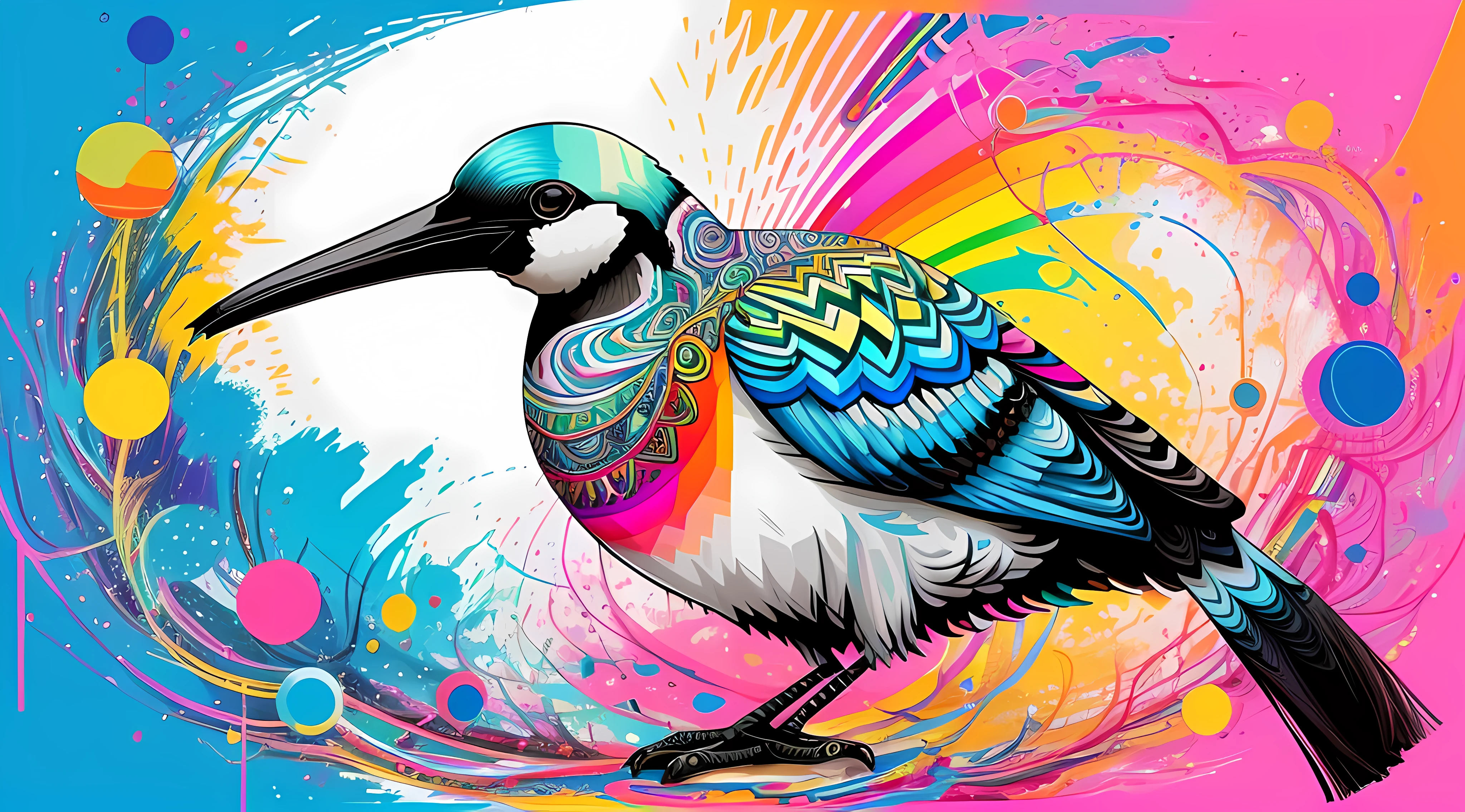 A gophin cockatoo bird depicted in Pop Art style by the skilled hand of Carne Griffiths, high resolution and carefully detailed, with vibrant colors that pop, centered in the frame for a bold and striking presentation.