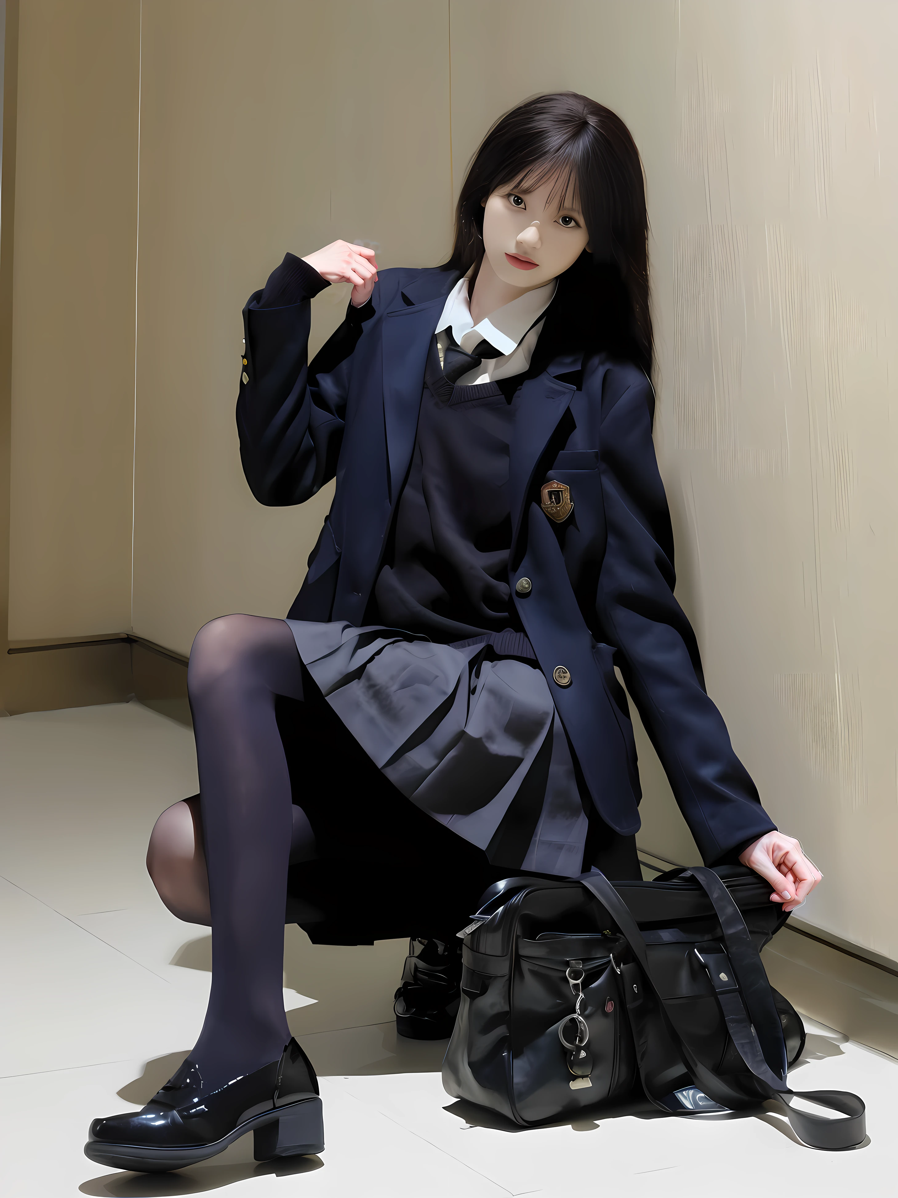 Wearing black silk,School style,jk