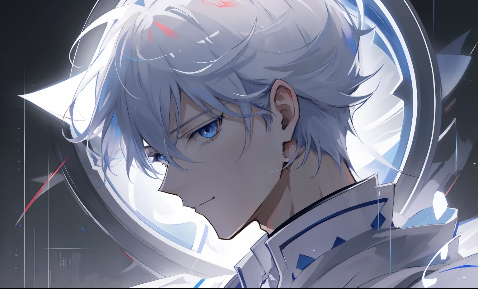 Anime boy with white hair and blue eyes looking down, Detailed digital anime art, Stunning anime face portrait, clean and meticulous anime art, handsome guy in demon killer art, detailed anime character art, Detailed key anime art, Anime art wallpaper 4 K, Anime art wallpaper 4k, Guviz, Guviz-style artwork
