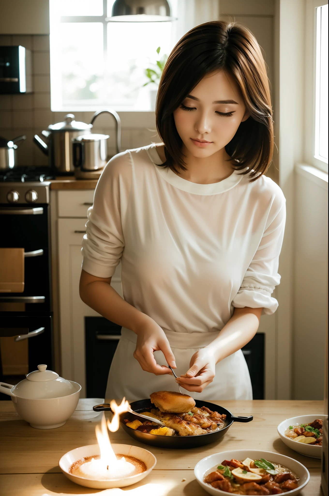 Beautuful Women,Cook,Bright light