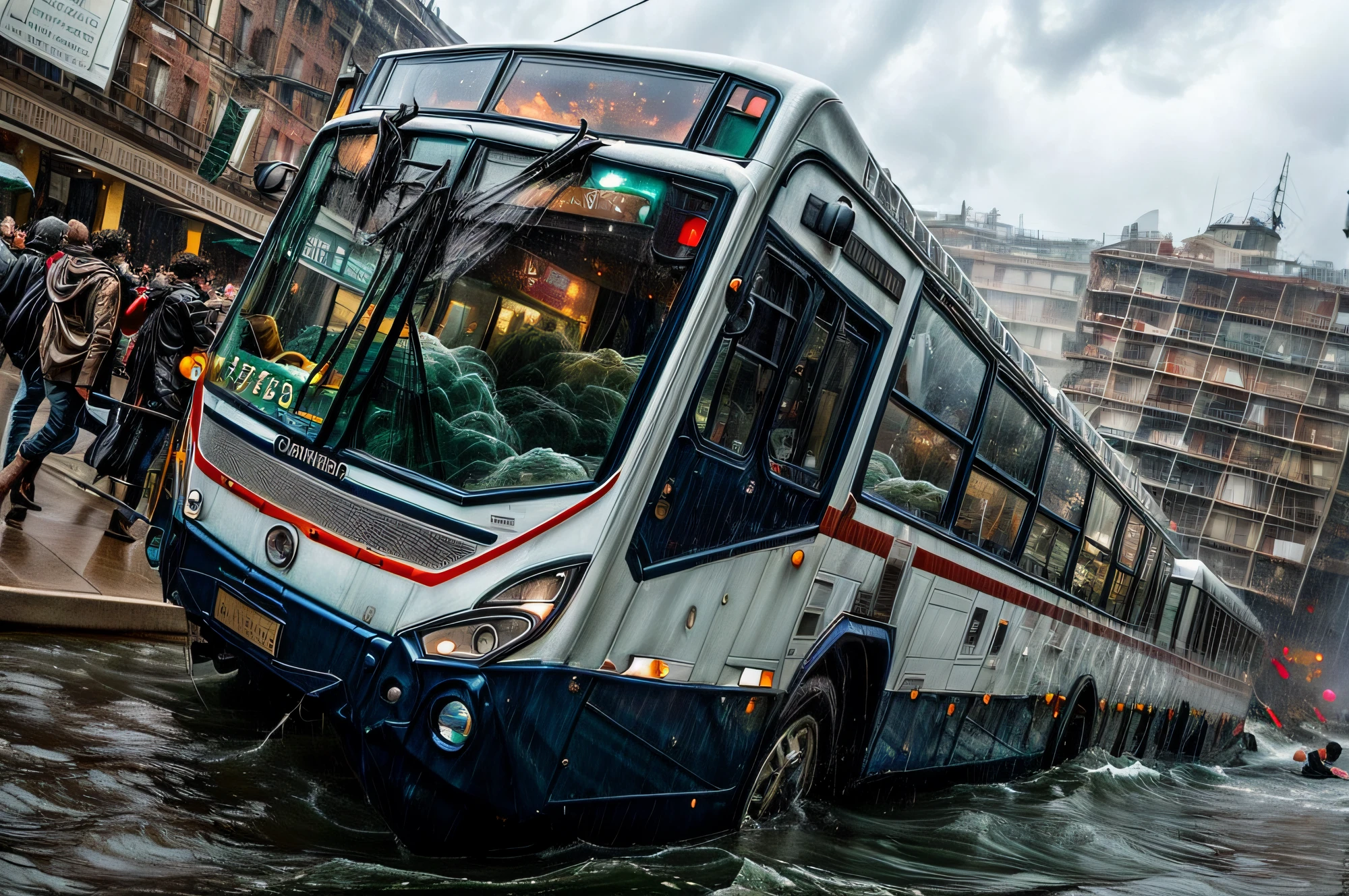 A mesmerizing scene unfolds before your eyes as you gaze upon a surreal artwork titled "Lost in the Abyss". In this painting, an autobus gracefully hovers atop the vast, restless ocean, defying the laws of gravity. The stormy sky looms ominously above, with menacing dark clouds swirling and intertwining like sinister creatures. Towering waves rise like colossal serpents, their foamy crests illuminated by flashes of lightning.
The autobus, an embodiment of resilience and hope, appears diminutive in contrast to the immense forces of nature surrounding it. Its vibrant colors and intricate details evoke a sense of nostalgia, reminiscent of classic mid-century designs. The sleek curves of the vehicle invoke a sense of freedom, as if it were a vessel on a daring adventure.
Despite the chaos and uncertainty of the storm, there is an ethereal beauty to the scene. The artist employs a blend of realism and impressionism, capturing the play of light and shadow with masterful brushstrokes. The turbulent ocean shimmers with hints of sapphire and emerald, the towering waves crashing with explosive energy. The clouds are transformed into eerie specters, their dark, billowing forms tinged with shades of violet and indigo.
This artwork seems to exist in a moment frozen in time, inviting viewers to ponder the juxtaposition of power and vulnerability. The autobus stands as a symbol of human determination, bravely navigating through the tempestuous seas of life. It speaks to our own journeys, reminding us that even in the face of adversity, we can find solace and strength within ourselves.
"Lost in the Abyss" presents a captivating blend of realism and symbolism, reminiscent of both vintage oil paintings and striking photographs of stormy seascapes. The viewer is encapsulated by the sheer magnitude of the naturally chaotic scene, both bewitching and awe-inspiring. It invites us to reflect on the duality of existence and the courage to navigate the unpredictable tides of life