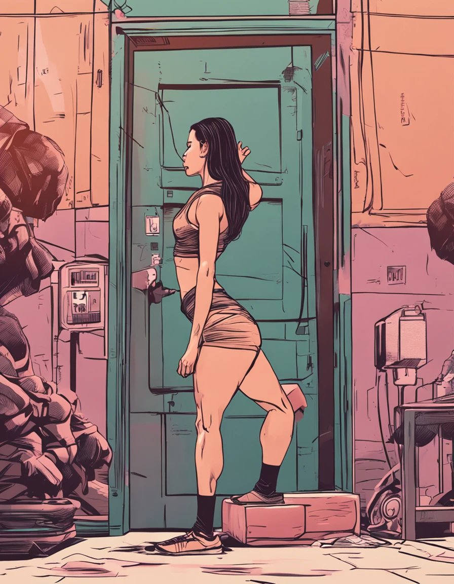 Masterpiece, best quality, Masterpiece, best quality, 1 woman, black skin , long black wavy hair. , eyes are green. , Cold face. , naked , big breasts , abdomen , Long legs , Put your hands on your hips. , Barefoot , full body , abandoned factory , at night