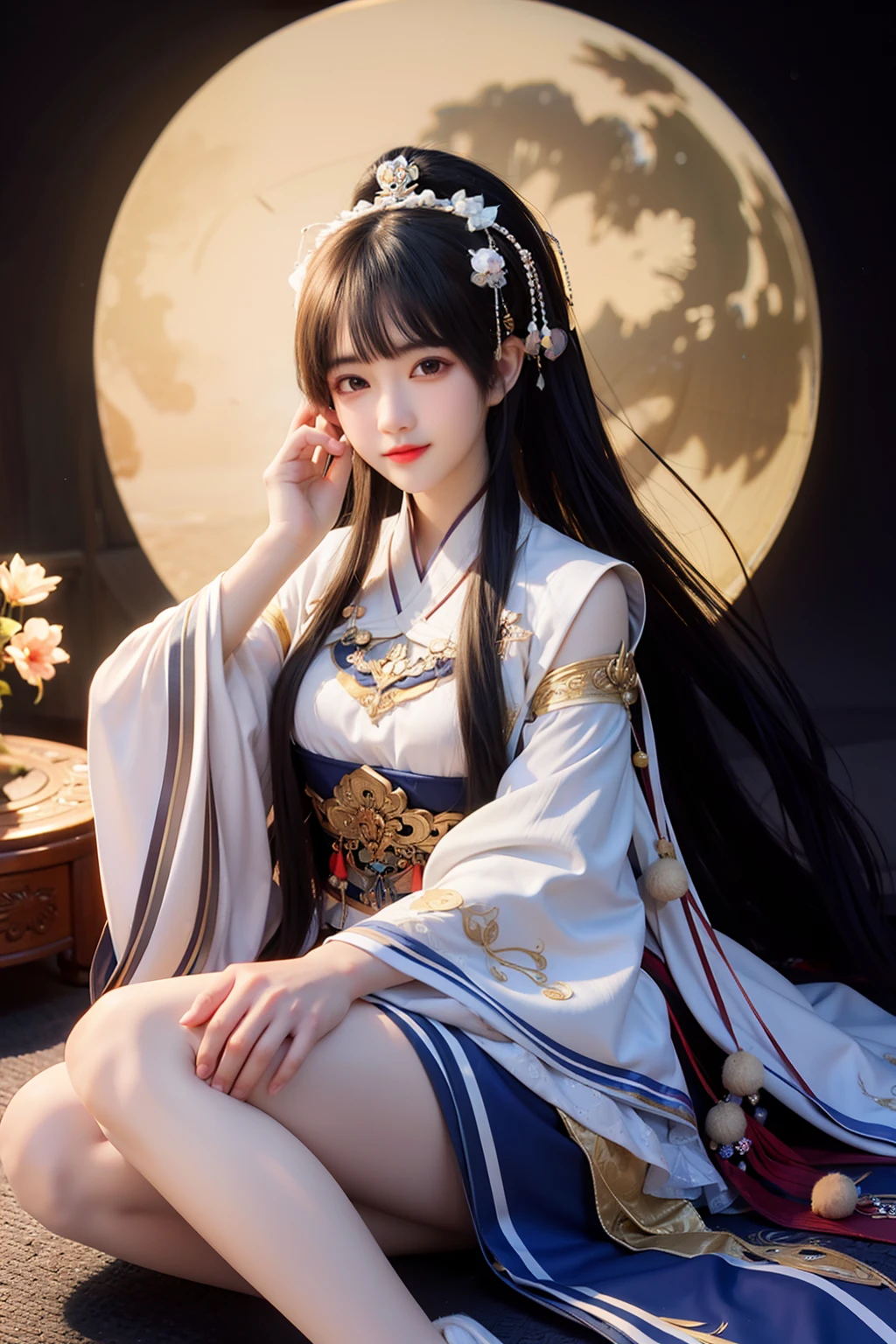 Background with:themoon,人物:Chang'e,styled: Chinese ancient style