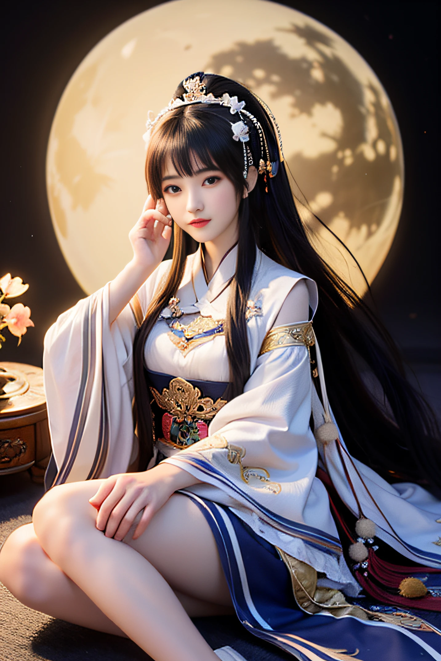 Background with:themoon,人物:Chang'e,styled: Chinese ancient style