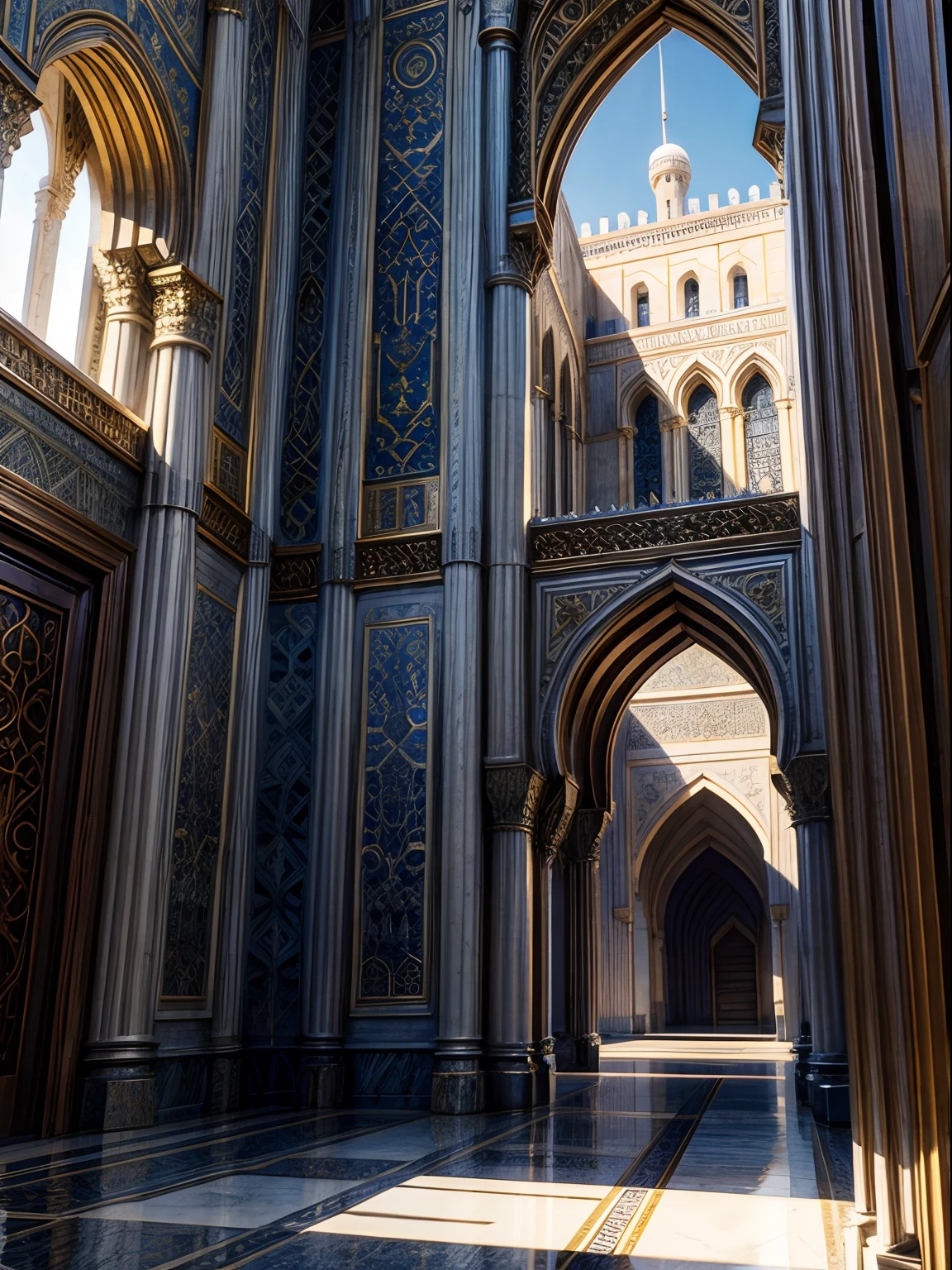 Moroccan castle interior Legendary architecture environnement super detailed hyper realistic master piece