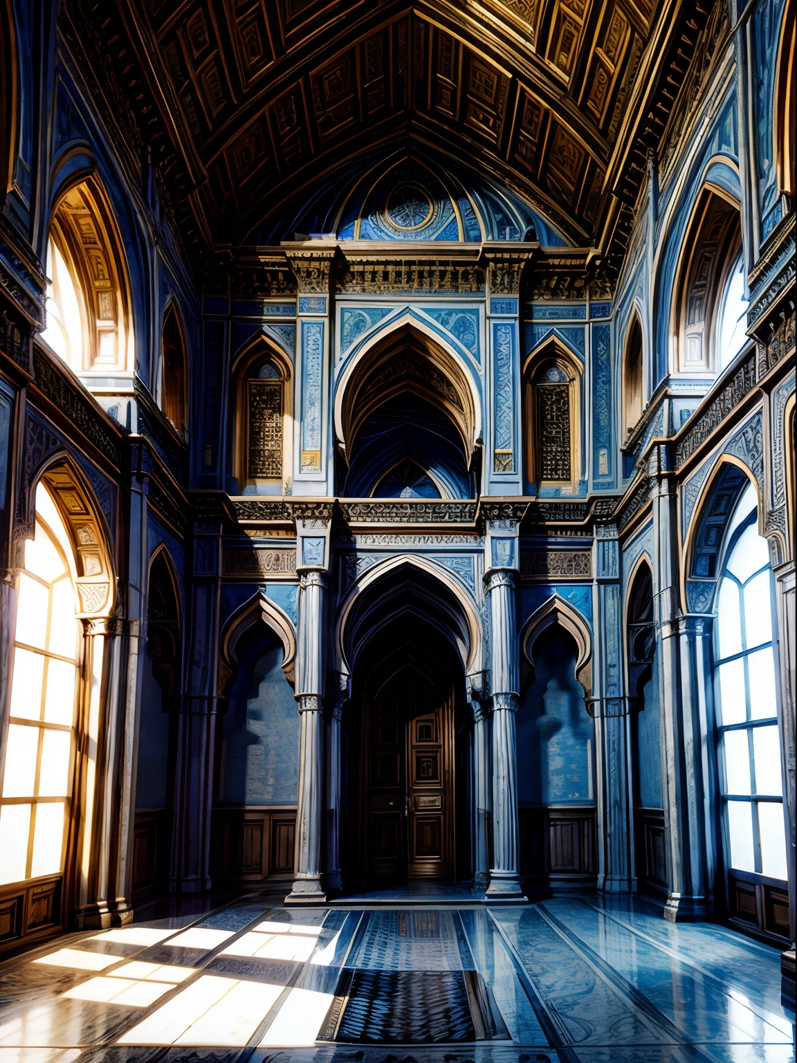 Moroccan castle interior Legendary architecture environnement super detailed hyper realistic master piece