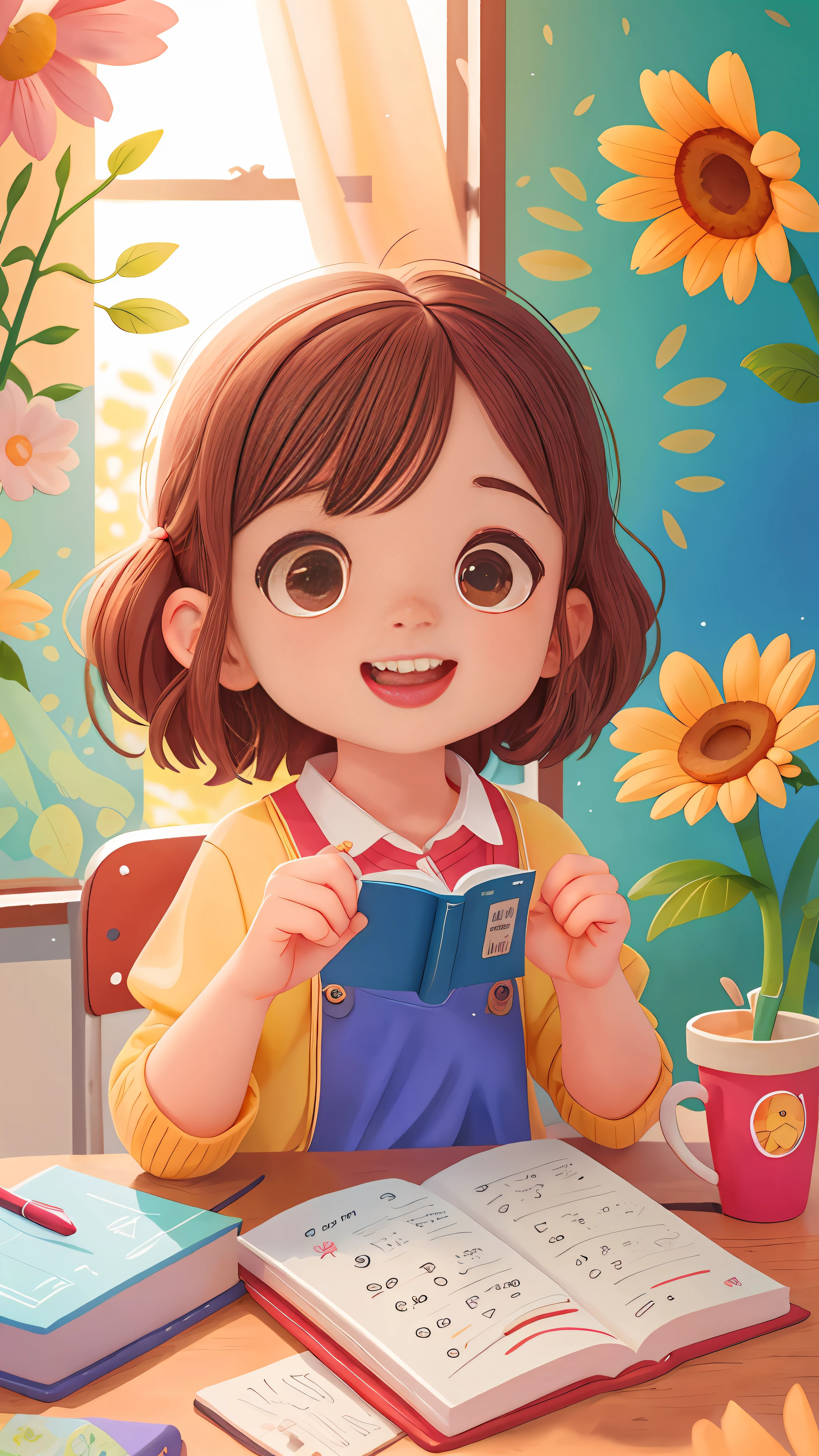1girll，sitting in classroom，Read carefully，Bright sunny days，（tmasterpiece：1.2） （realisticlying：1.2） （Bokeh） （best qualtiy） （detailedskin：1.3） （complexdetails） （8K） （detailedeyes） （Sharp focus）,（having fun）