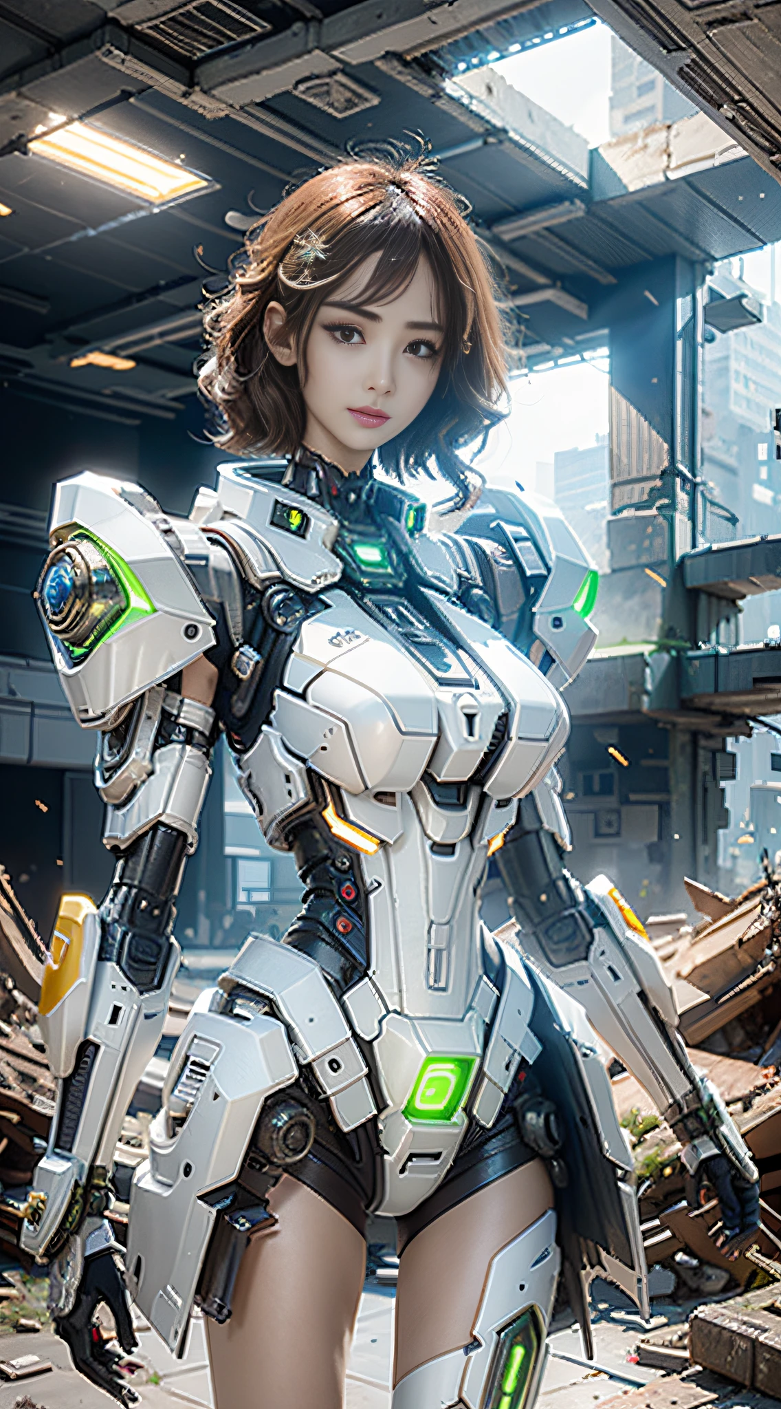 ((Best quality)), ((masterpiece)), (highly detailed:1.3), 3D,Shitu-mecha, beautiful cyberpunk women with her mecha in the ruins of city from a forgoten war, ancient technology,HDR (High Dynamic Range),Ray Tracing,NVIDIA RTX,Super-Resolution,Unreal 5,Subsurface scattering,PBR Texturing,Post-processing,Anisotropic Filtering,Depth-of-field,Maximum clarity and sharpness,Multi-layered textures,Albedo and Specular maps,Surface shading,Accurate simulation of light-material interaction,Perfect proportions,Octane Render,Two-tone lighting,Low ISO,White balance,Rule of thirds,Wide aperature,8K RAW,Efficient Sub-Pixel,sub-pixel convolution,luminescent particles,light scattering,Tyndall effect