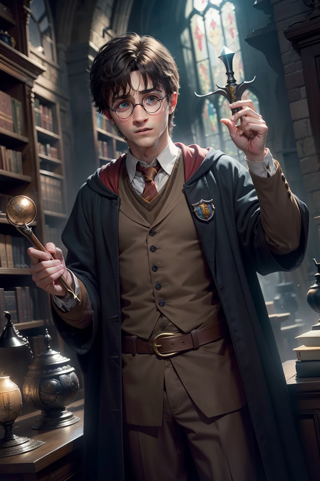 harry potter with his magical props