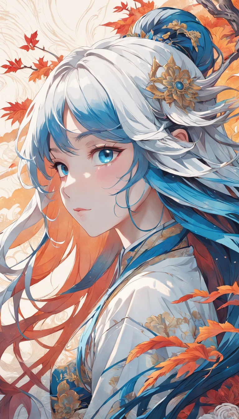 (White background:1.4),(Silhouette of a girl's head, Blue pupil,colorfull long hair, Oriental elements),(Chinese illustration:1.3,paper art:1.3, Quilted paper art:1.2),( reasonable design, Clear lines, High sharpness,Best quality, Very detailed, Masterpiece, movie light effect, 4K )