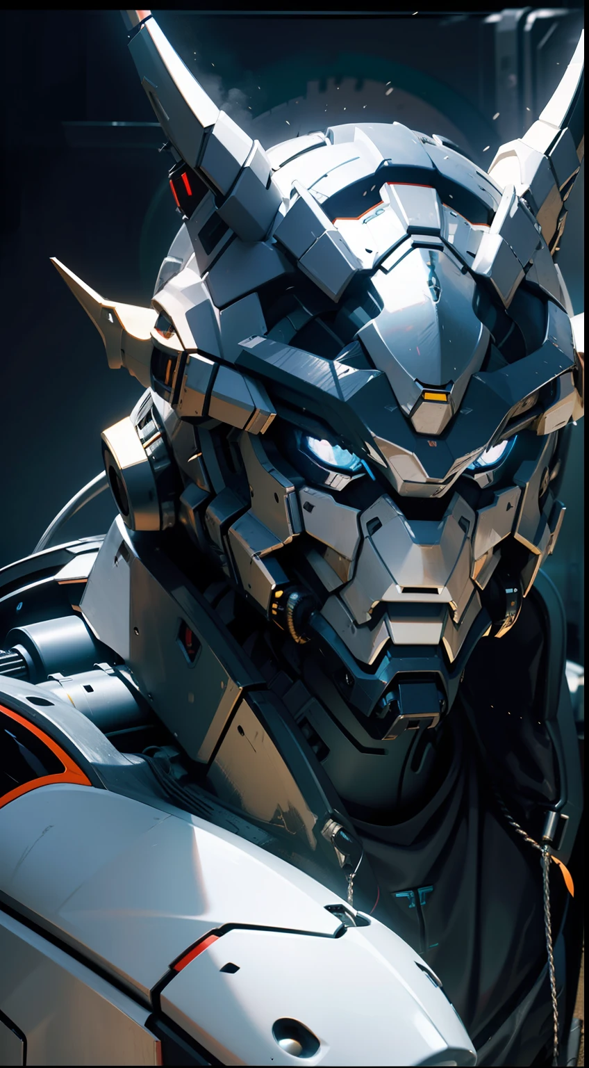 Close-up of robot type artwork on black background, well armored mech dragon, anime large mecha robot, pterodactyl mecha, concept art of omegamon, giant anime mecha, cool mecha style, sliver ice color reflected armor, modern mecha anime, with robot dragon head, From Arknights, mecha anime
