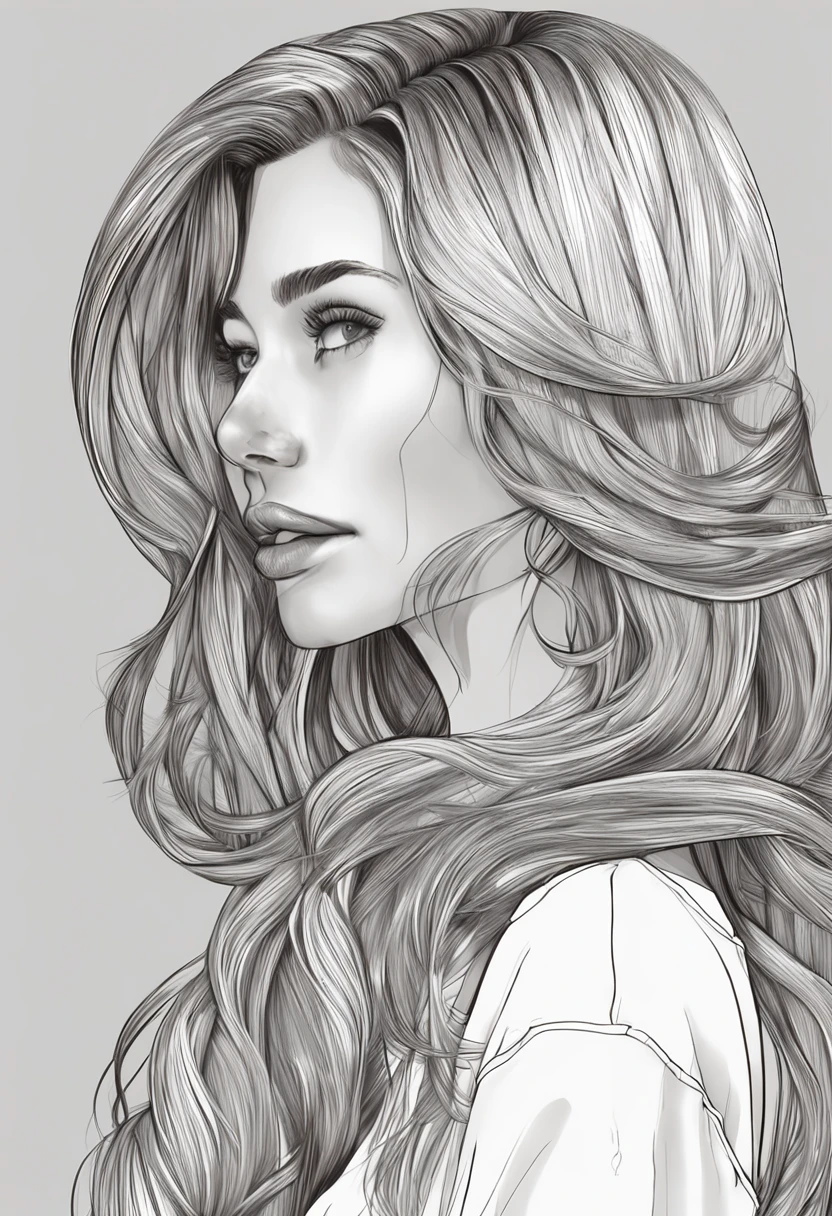 1girl,solo,masterpiece,best quality,ultra-detailed,(brown hair:1.1),blowout hair,(detailed hair details:1.1),grayscale background,(outstanding hair color:1.1),realistic,realistic hair,photos taken with sony cameras,bright hair,(facing the audience:1.1),simple background,(hair is all on a shiny surface:1.3),fine hairline details,(hair highlights:1.2),(hairline highlight:1.1),(hair tip highlight:1.2),(half body photo:1.3),(upper body:1.2),(from the waist up:1.2),(slight gradient color:1.2),hair salon model,background with contrast to hair,facial pores,makeup,