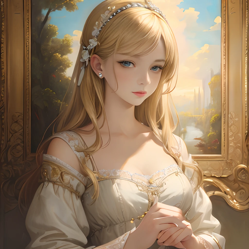 Masterpiece, top quality, very delicate and beautiful girl, very delicate and beautiful, world masterpiece theater, super definition, top quality, blonde, high res, very elaborate, girl, top quality, illustration, look at the viewer people, impasto, canvas, oil painting, realism, realistic