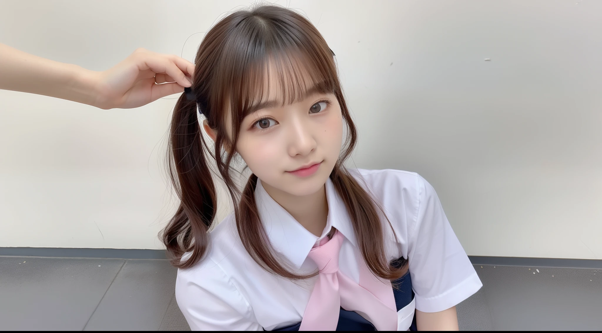 Miniskirt schoolgirl 18 years old pink tie and white shirt