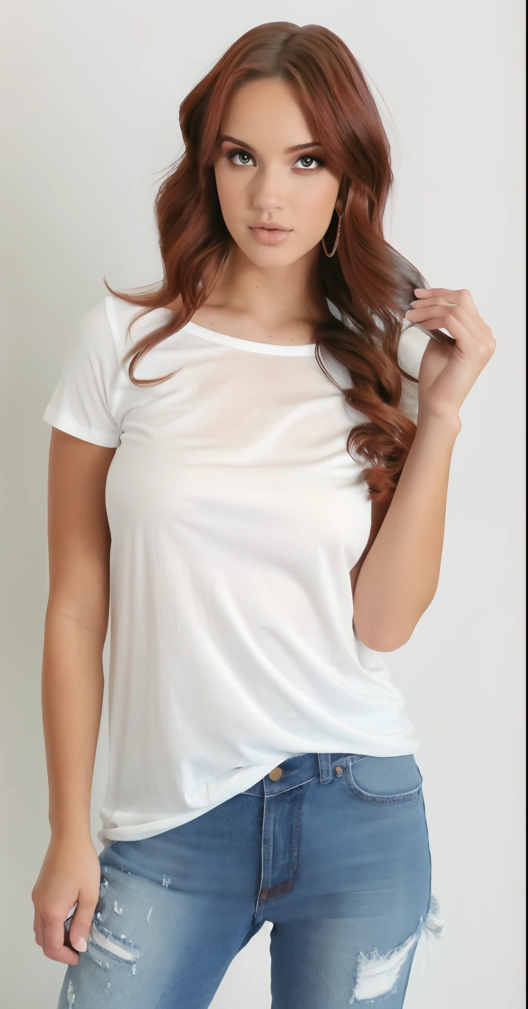 Uma mulher bonita em uma camisa branca e jeans posando para uma foto, camiseta branca, casual white garment, Camiseta Branca Lisa, camiseta branca, camiseta branca, tampo branco, vestido com uma camiseta branca, vestido com uma camiseta branca, camisa branca, vestindo camisa branca, roupas brancas da moda, roupas brancas da moda, white clothing, vestindo uma camisa branca